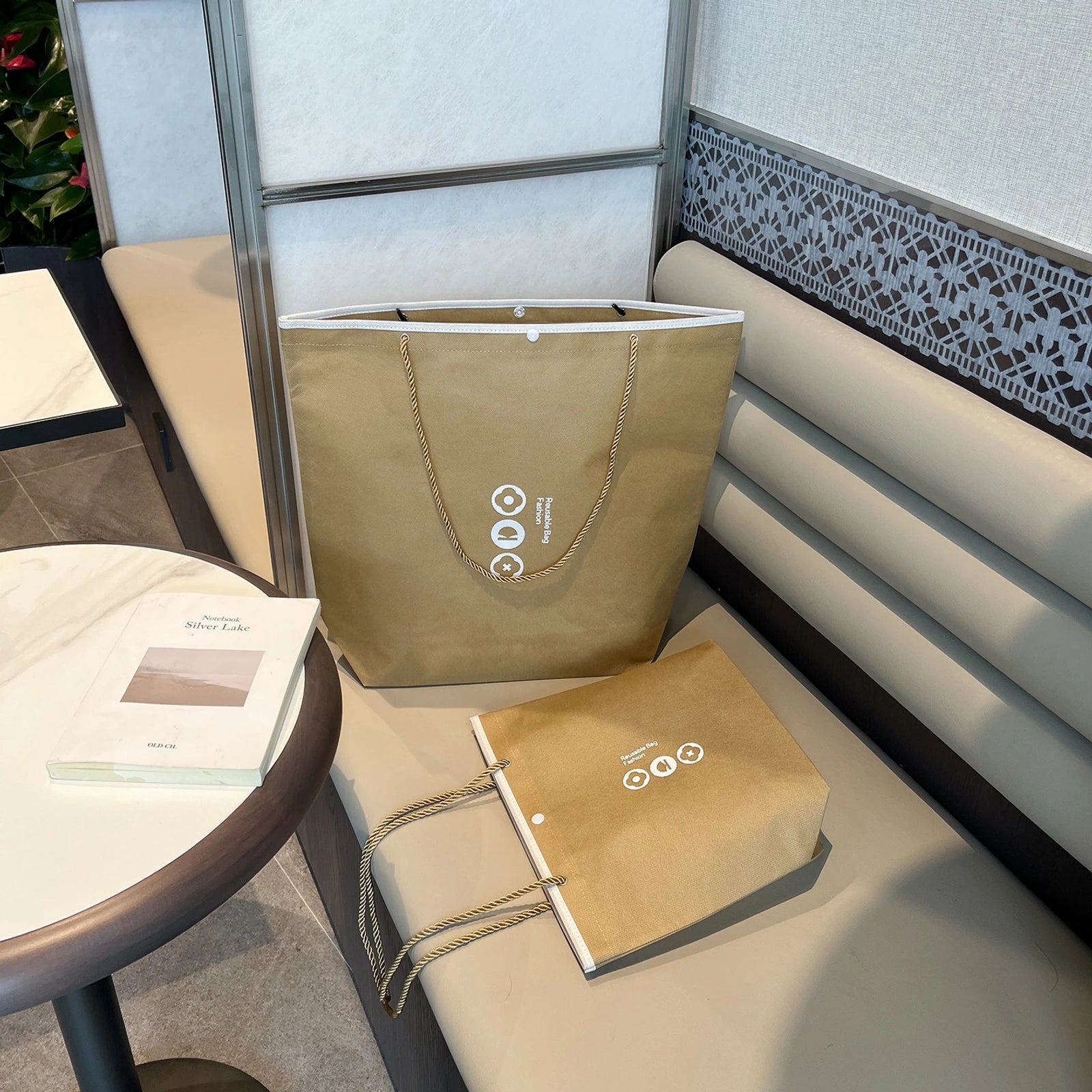Stitched Non-Woven Tote Bags — 11 Styles — Inverted Trapezoid — Khaki