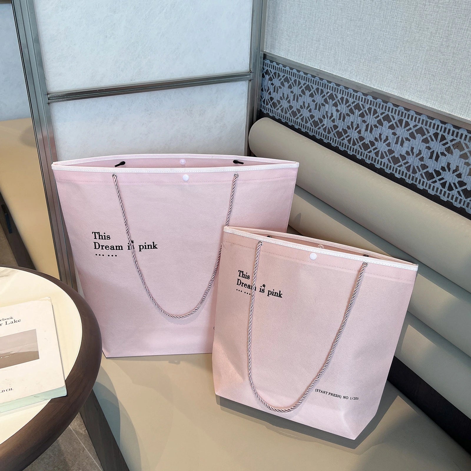 Stitched Non-Woven Tote Bags — 11 Styles — Inverted Trapezoid — Pink