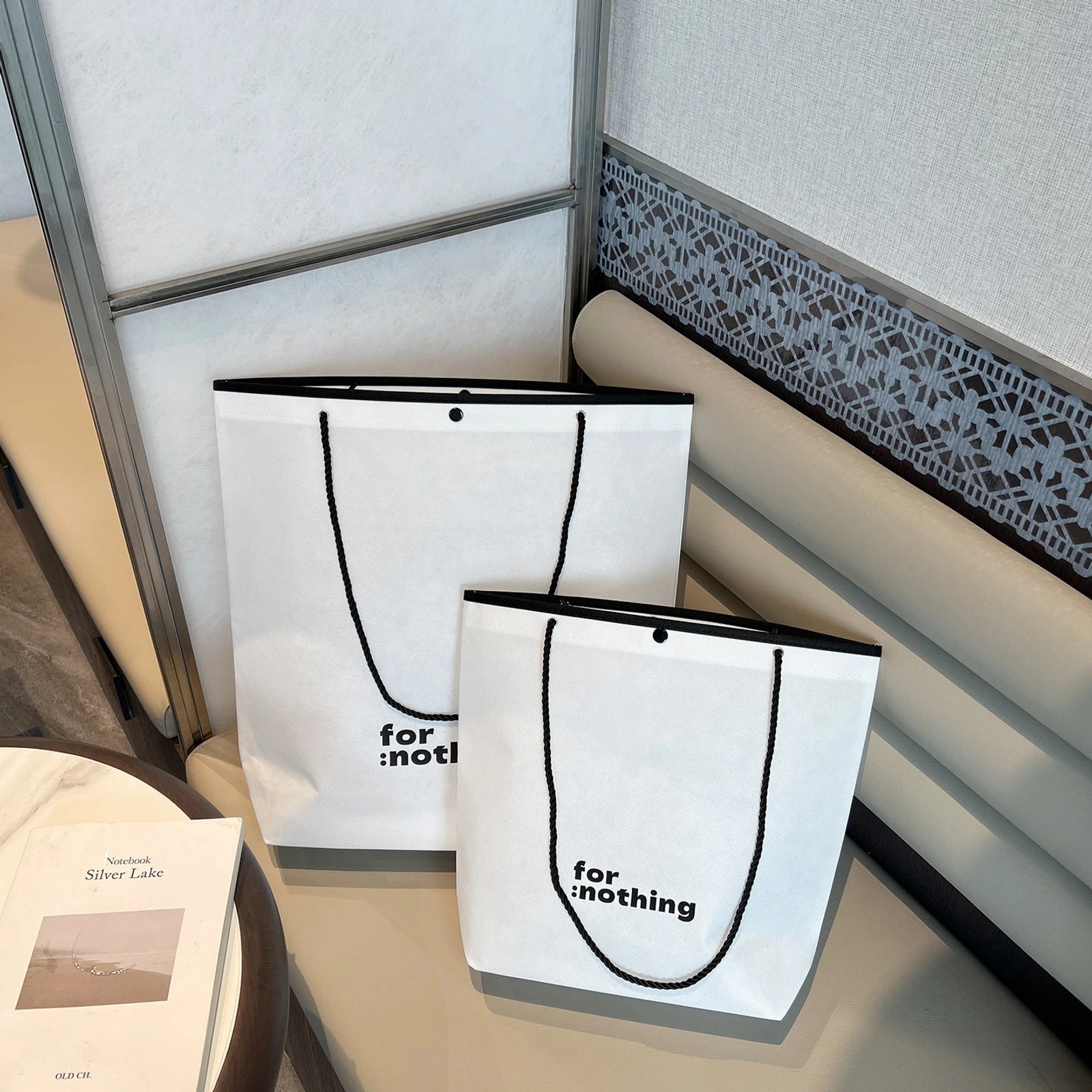 Stitched Non-Woven Tote Bags — 11 Styles — Inverted Trapezoid — White