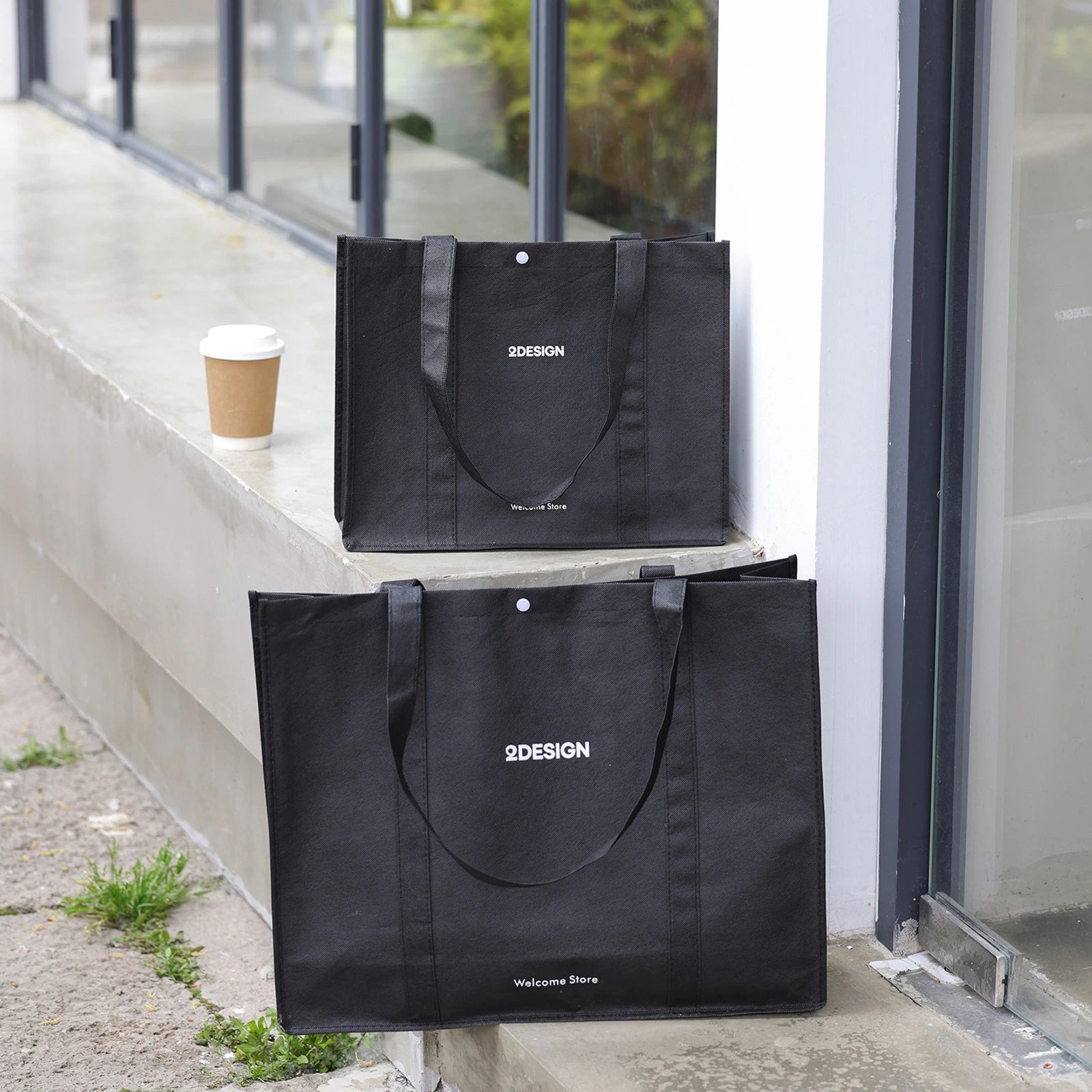 Stitched Non-Woven Tote Bags — 6 Styles — Tote — Black with White Print