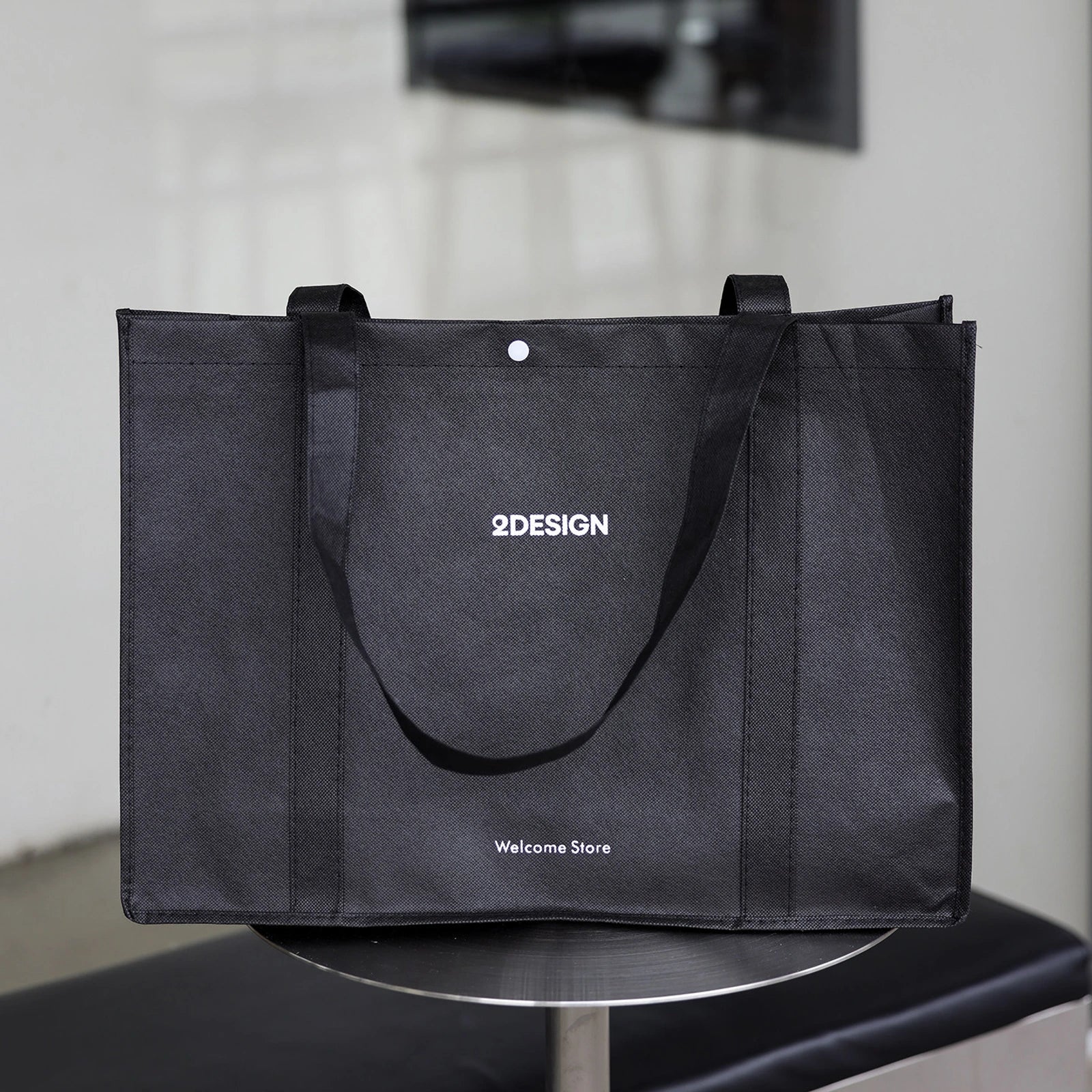 Stitched Non-Woven Tote Bags — 6 Styles — Tote — Black with White Print