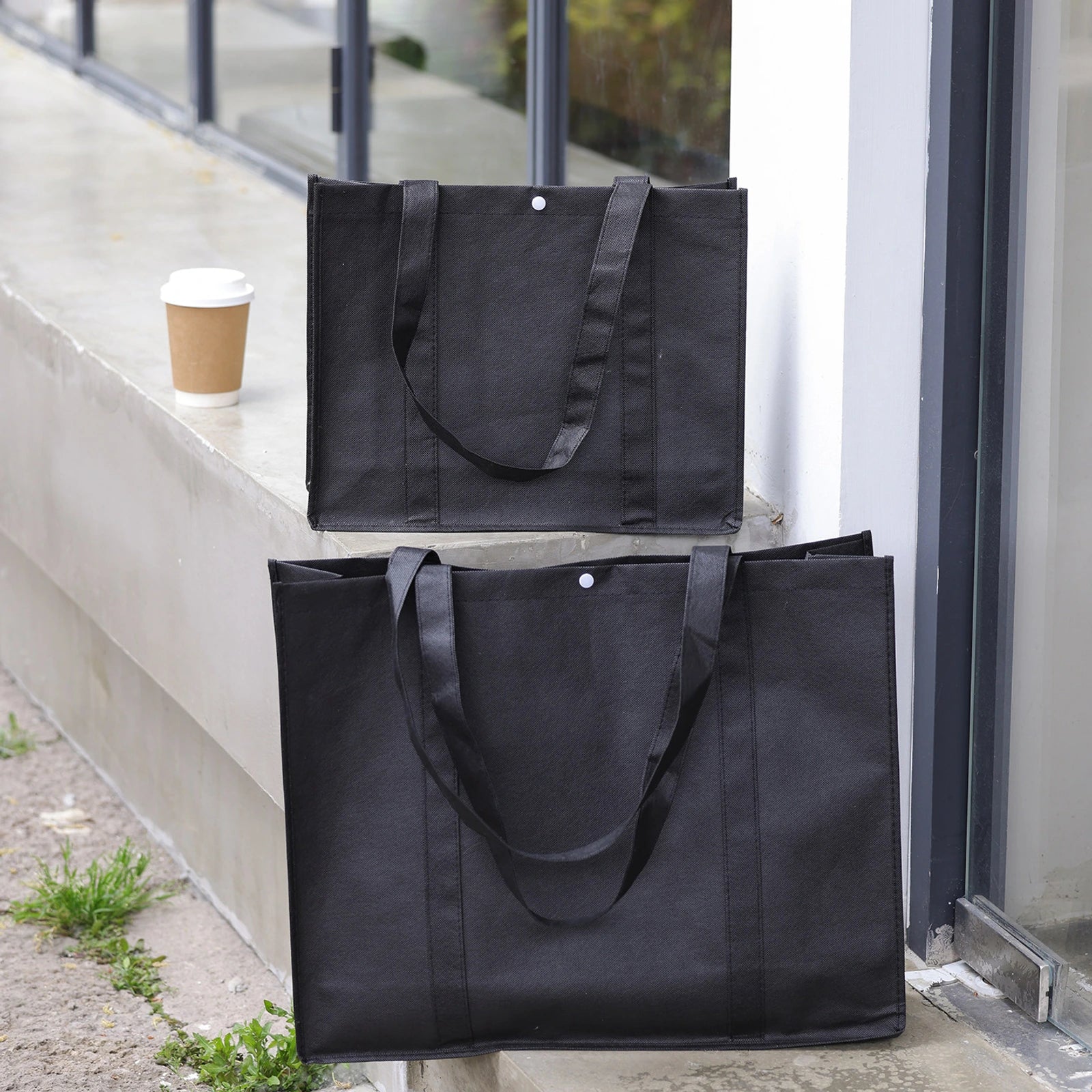 Stitched Non-Woven Tote Bags — 6 Styles — Tote — Solid Black