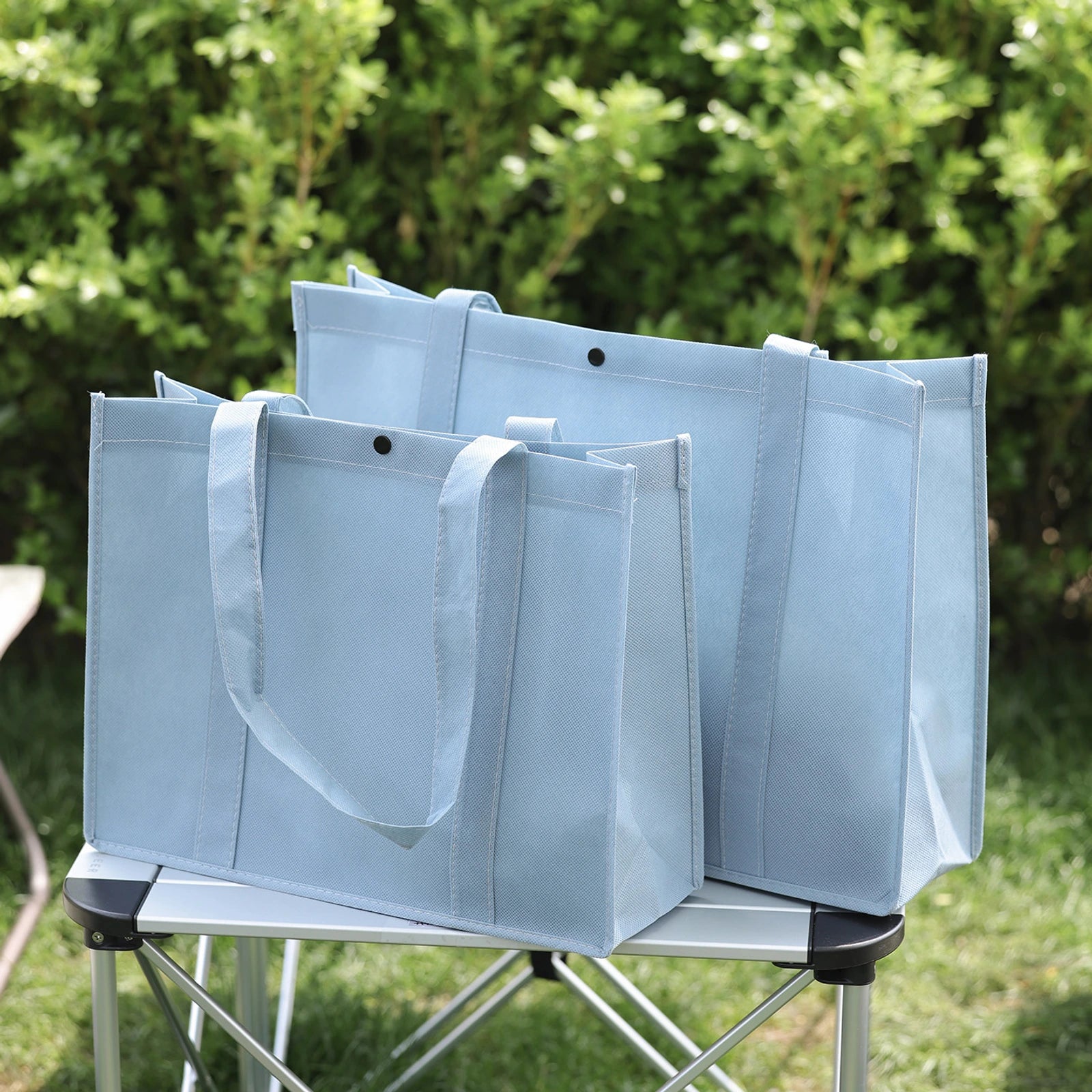 Stitched Non-Woven Tote Bags — 6 Styles — Tote — Solid Blue