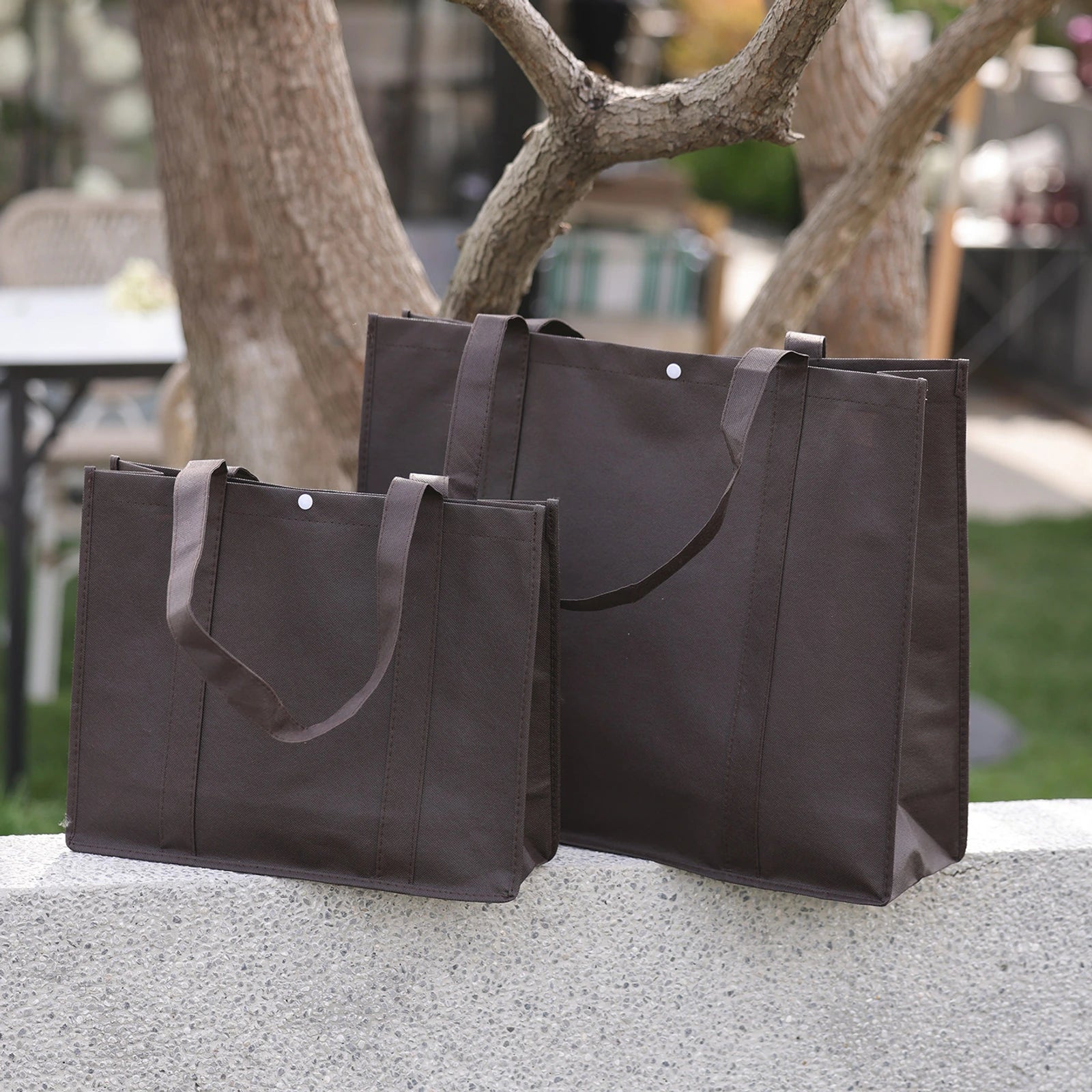 Stitched Non-Woven Tote Bags — 6 Styles — Tote — Solid Coffee Brown