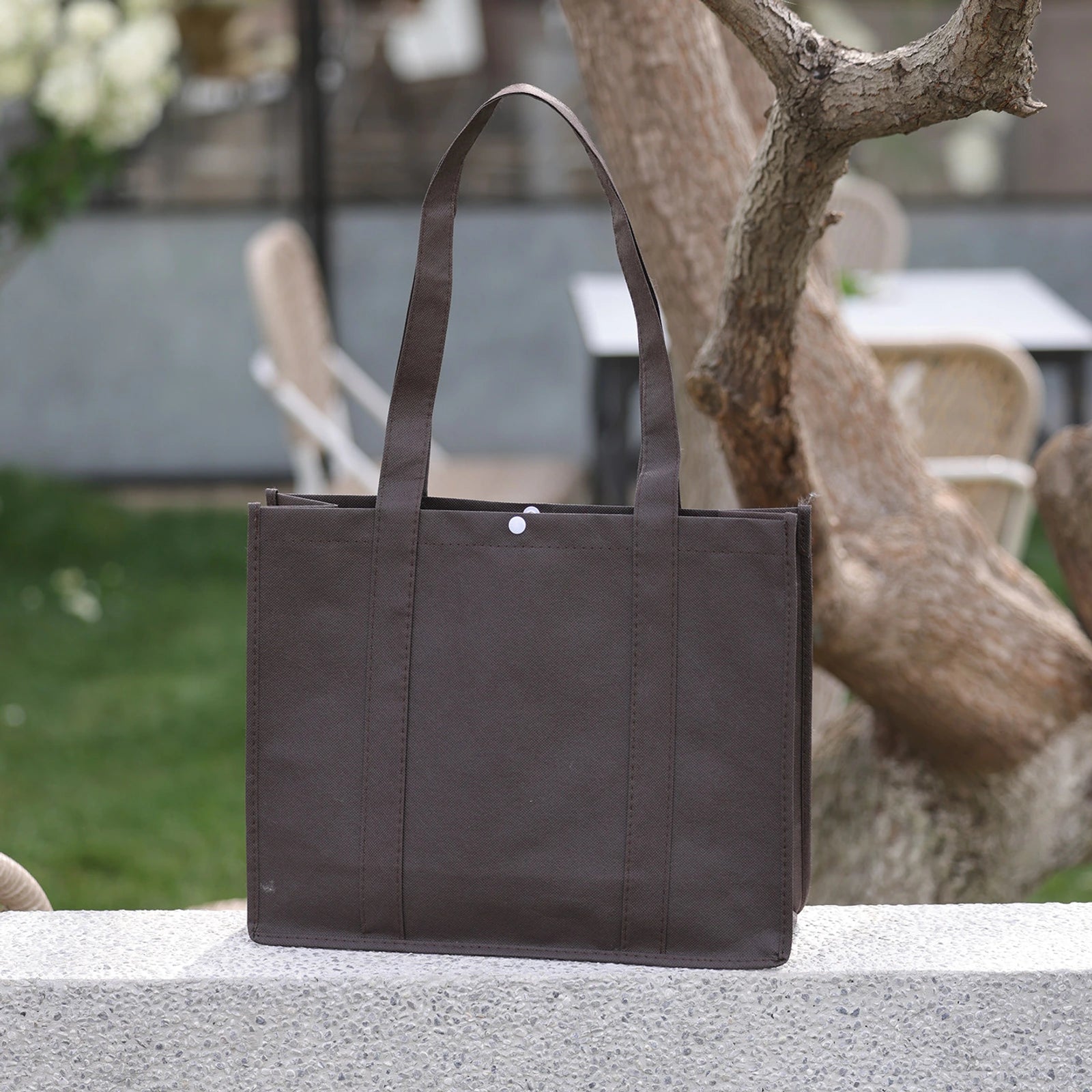 Stitched Non-Woven Tote Bags — 6 Styles — Tote — Solid Coffee Brown