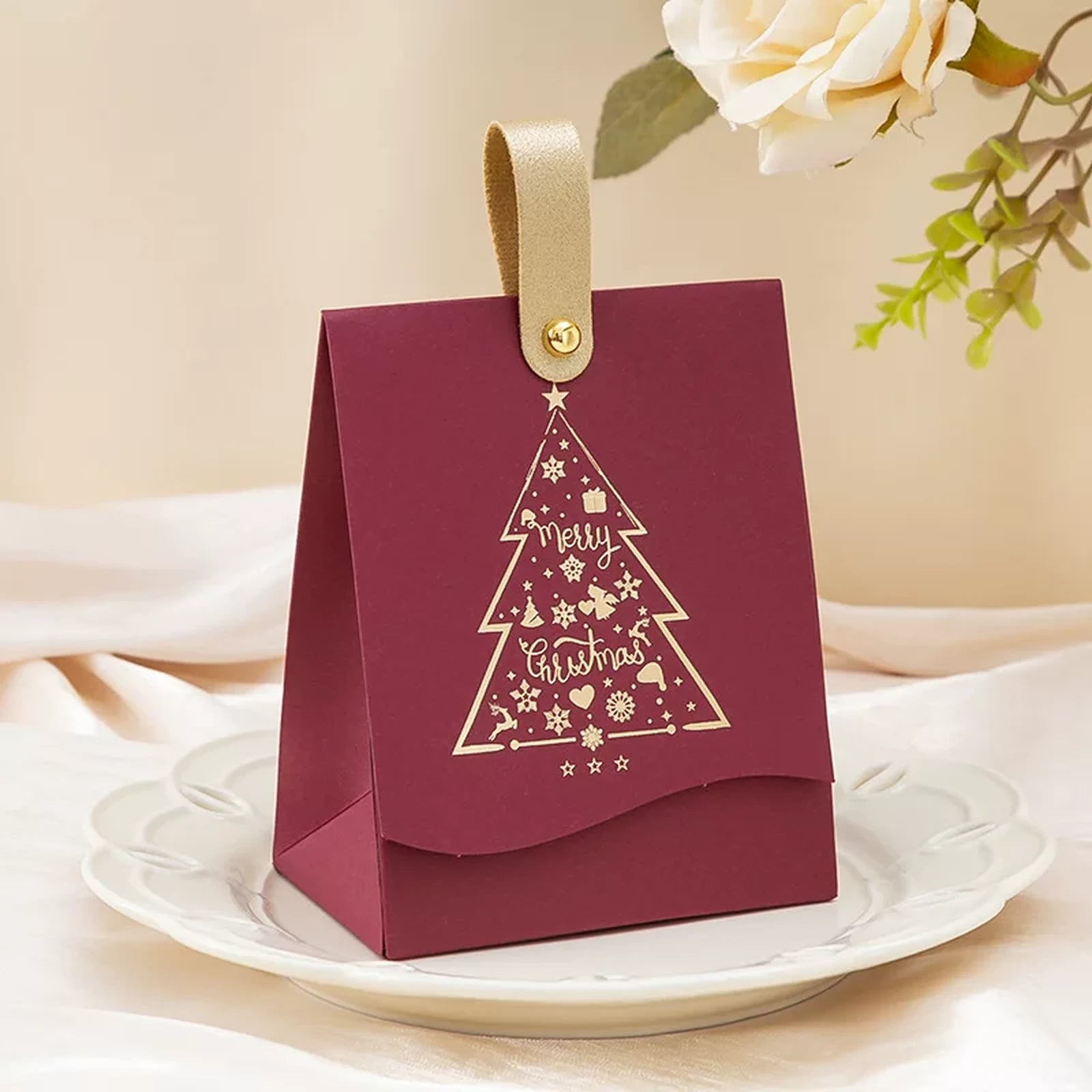 Stud-Closure Christmas Favor Boxes with Carry Tabs – selected style