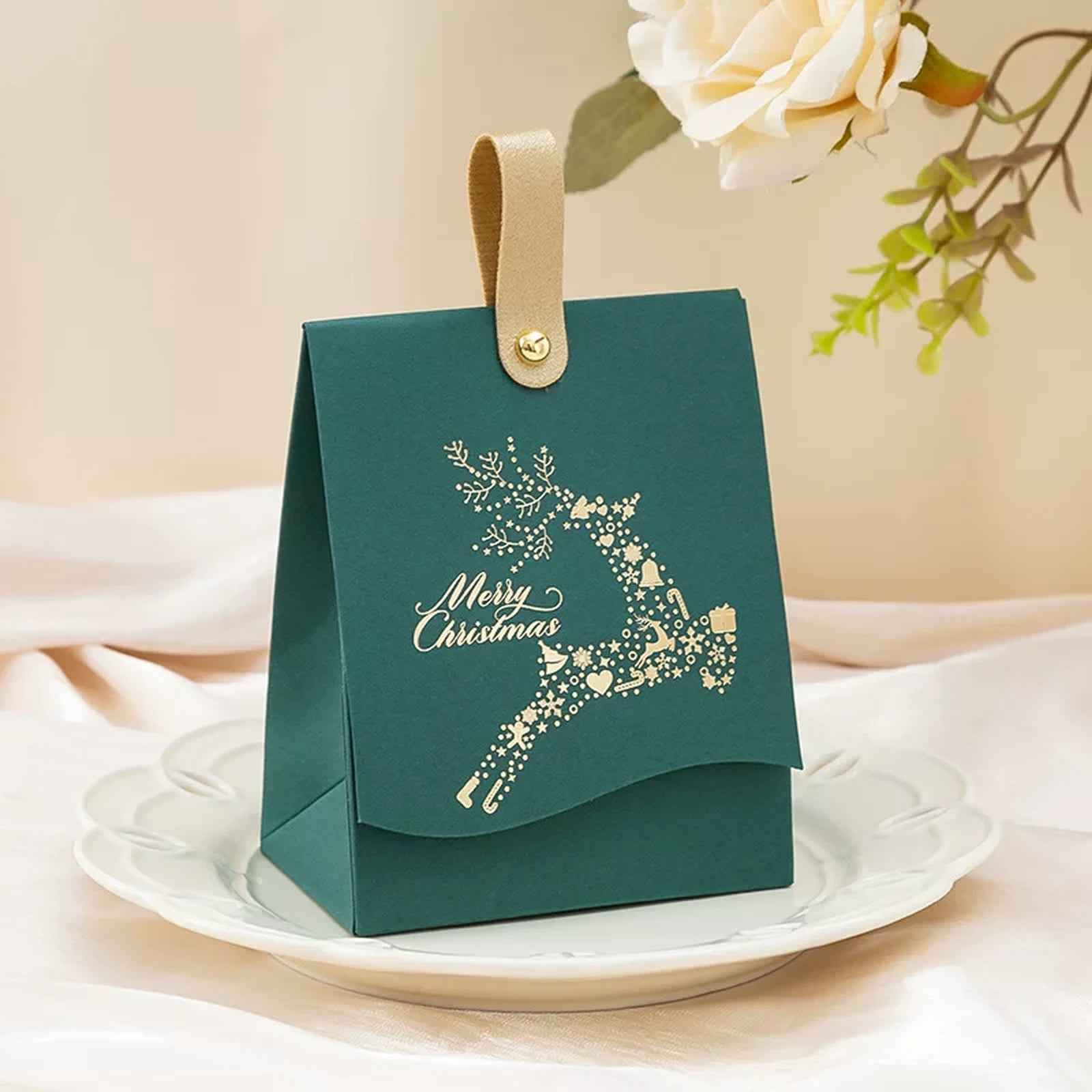 Stud-Closure Christmas Favor Boxes with Carry Tabs – selected style