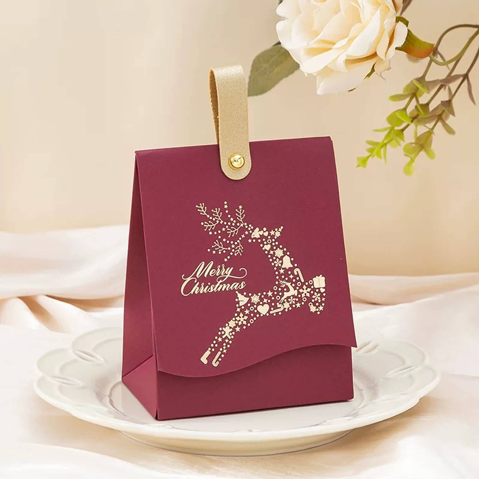 Stud-Closure Christmas Favor Boxes with Carry Tabs – selected style