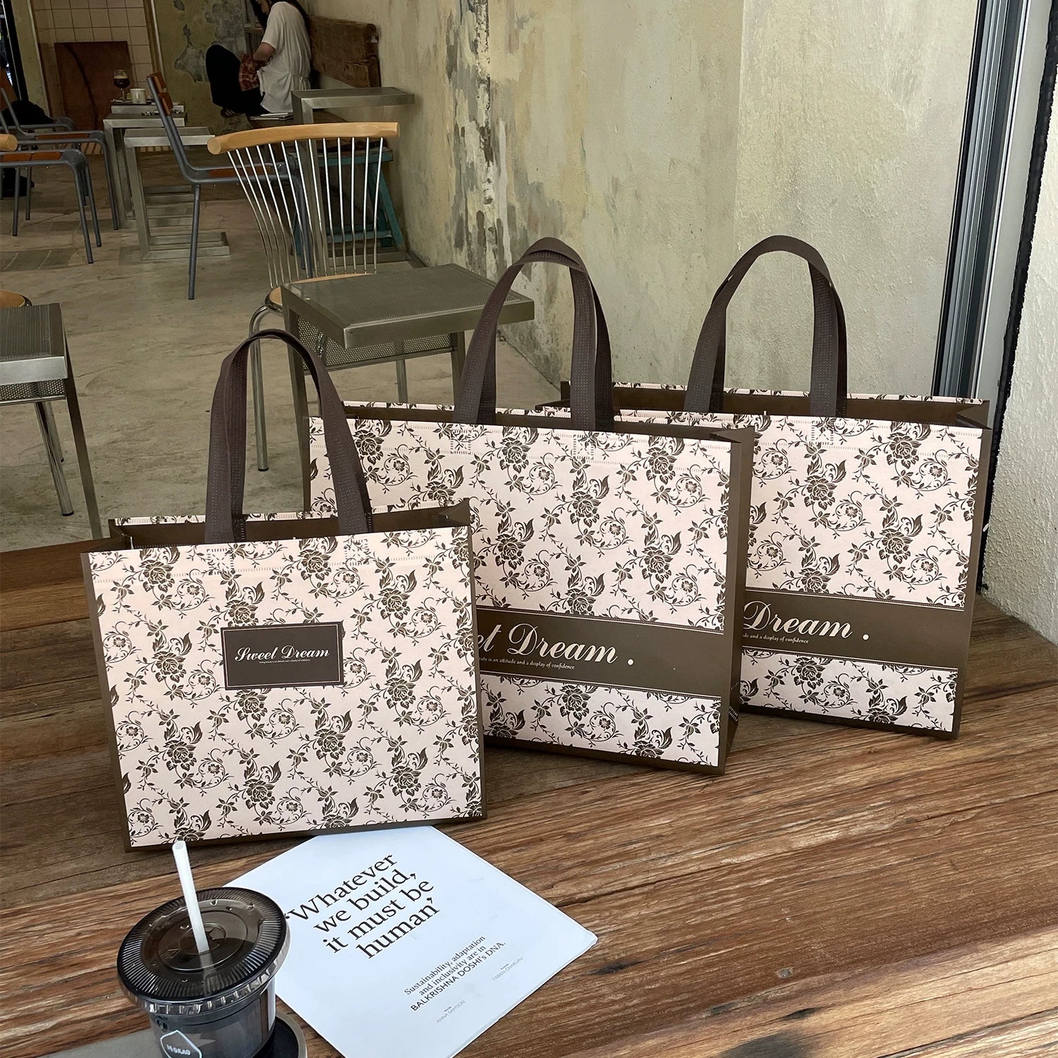 Sweet Dream rose print non-woven tote bag variant
