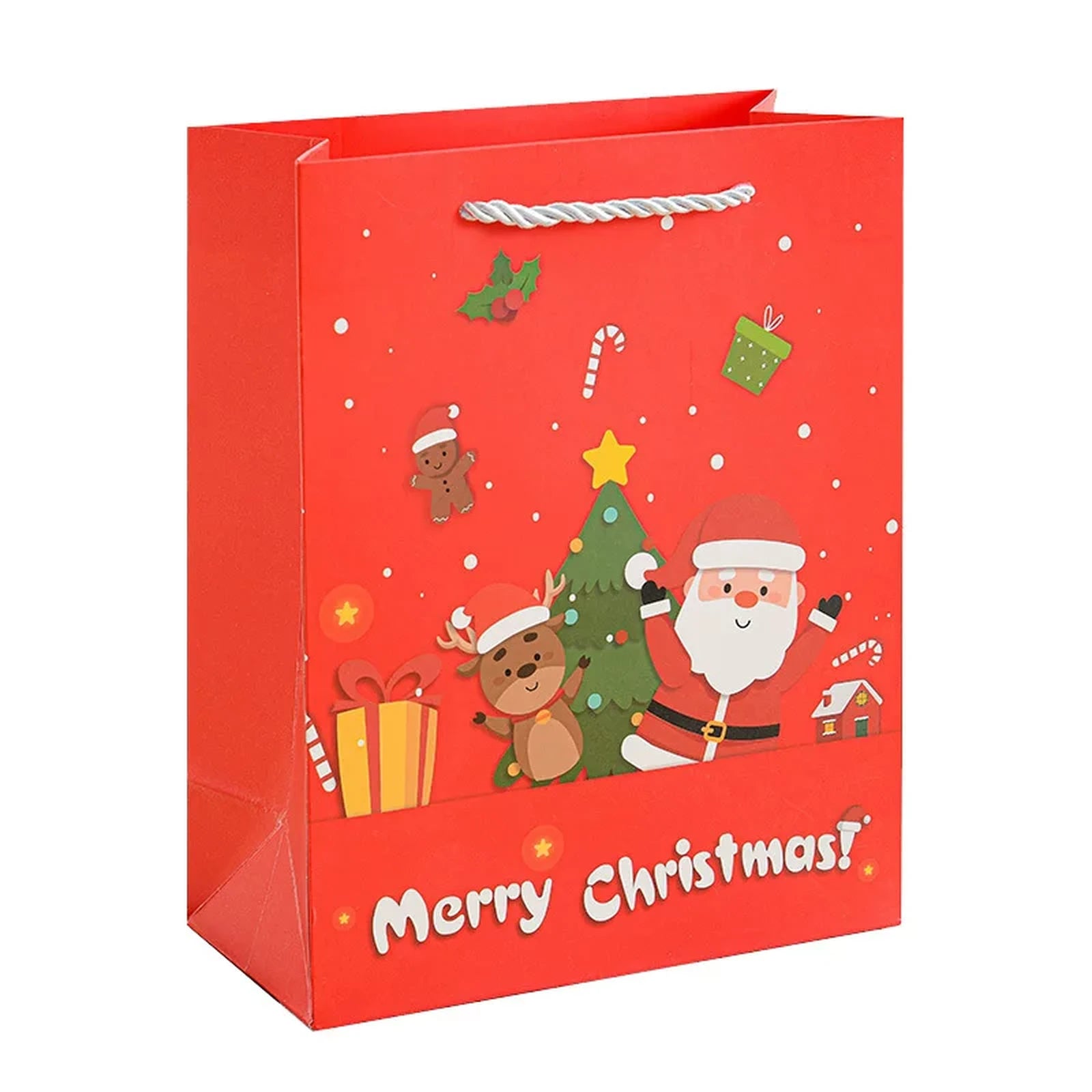 Tall White Cardstock Christmas Gift Bags with Rope Handles – product view