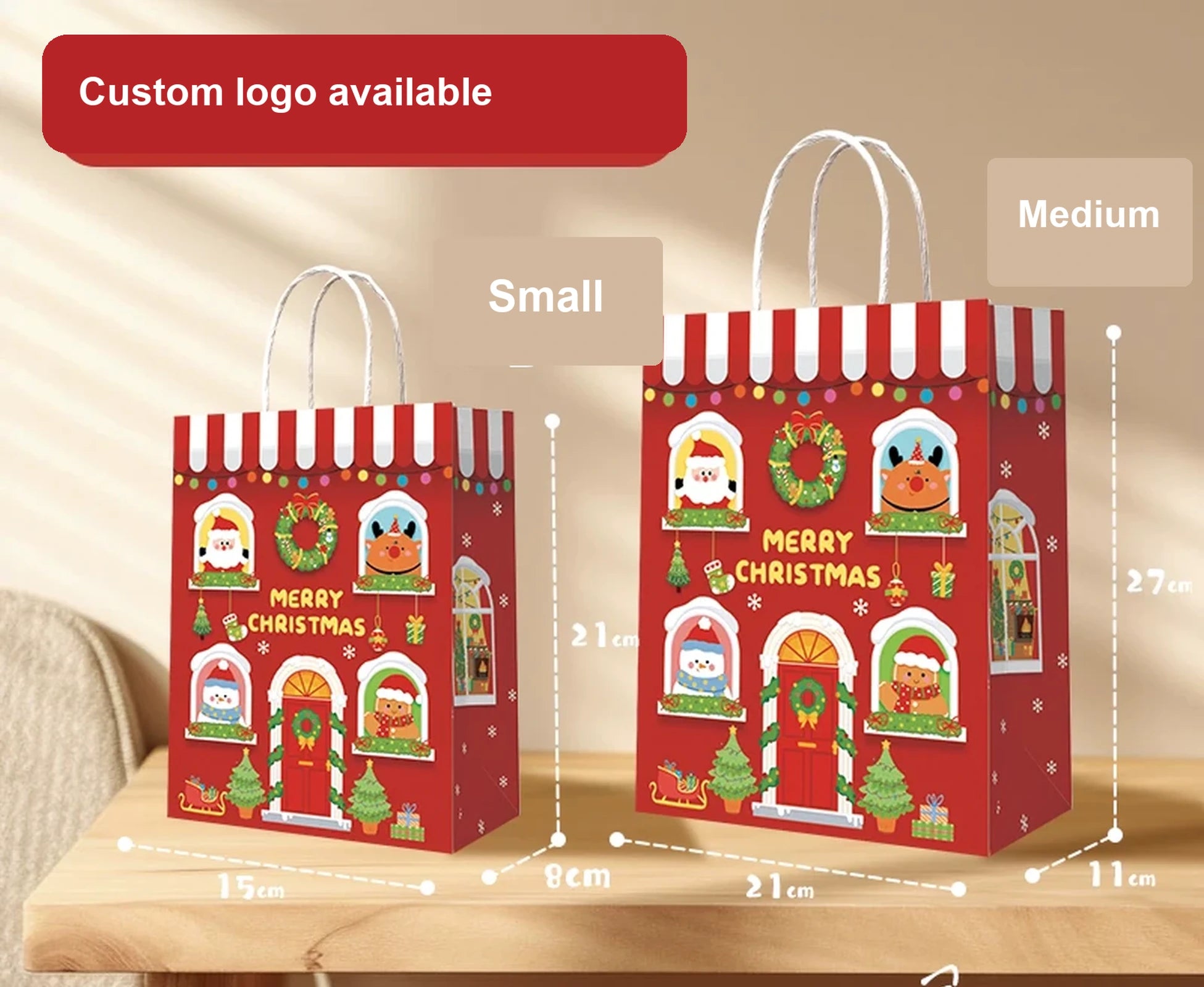Thick Kraft Christmas Gift Bags with Rope Handles – option 44218368737