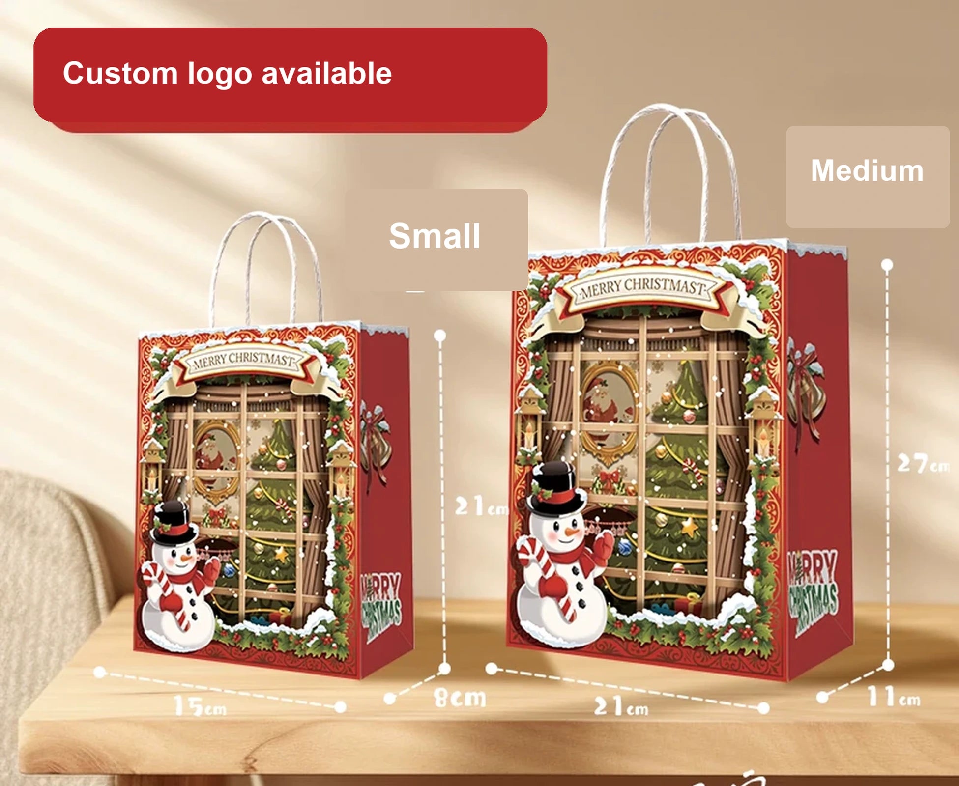 Thick Kraft Christmas Gift Bags with Rope Handles – option 44218509091