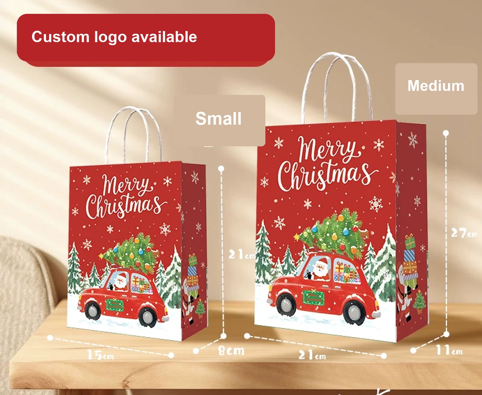 Thick Kraft Christmas Gift Bags with Rope Handles – option 44218509094