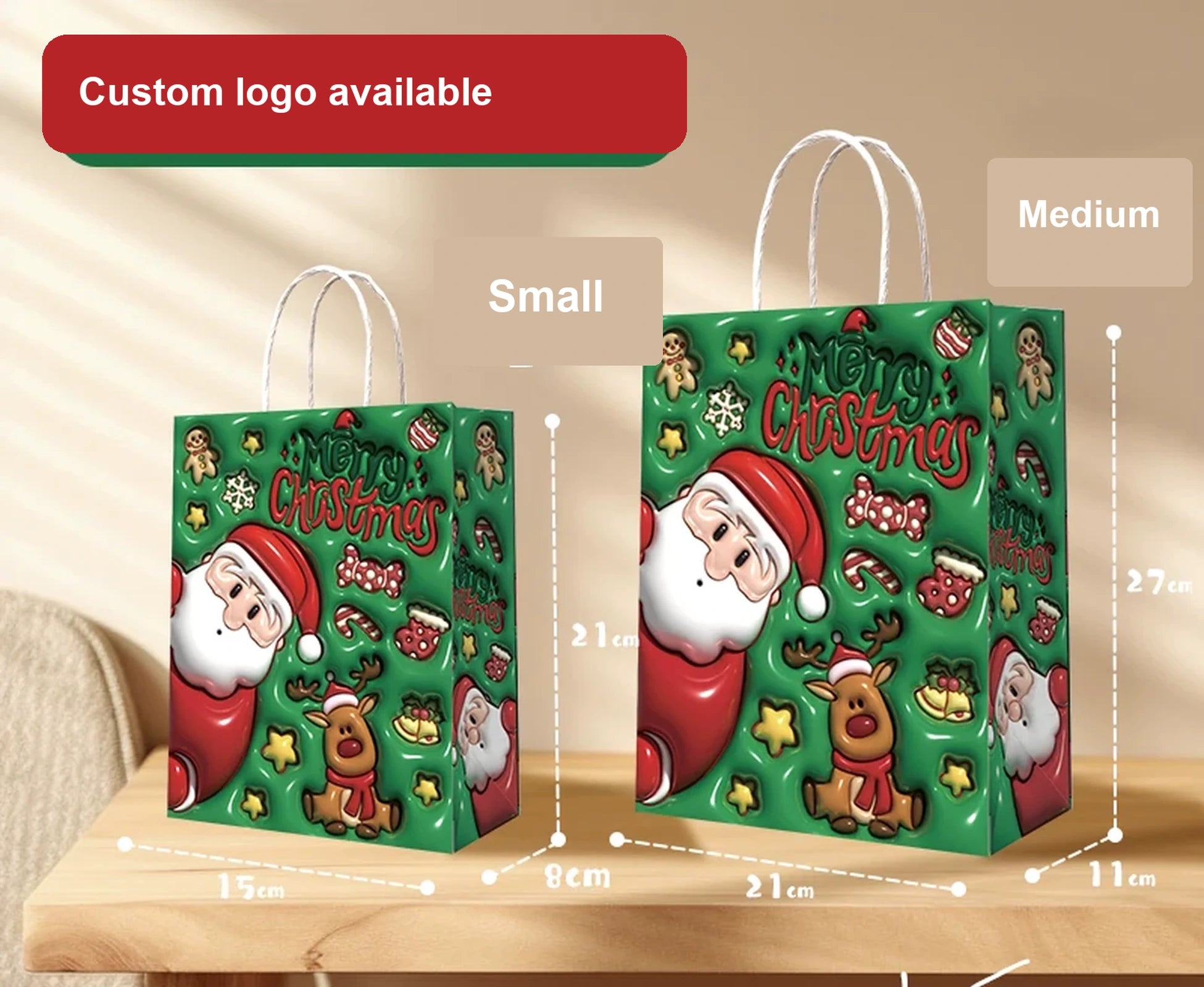Thick Kraft Christmas Gift Bags with Rope Handles – option 44218509096
