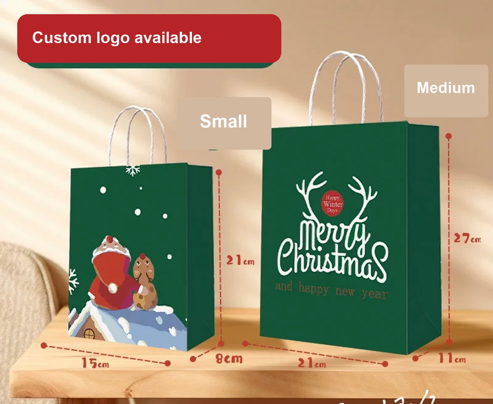 Thick Kraft Christmas Gift Bags with Rope Handles – option 44218566292