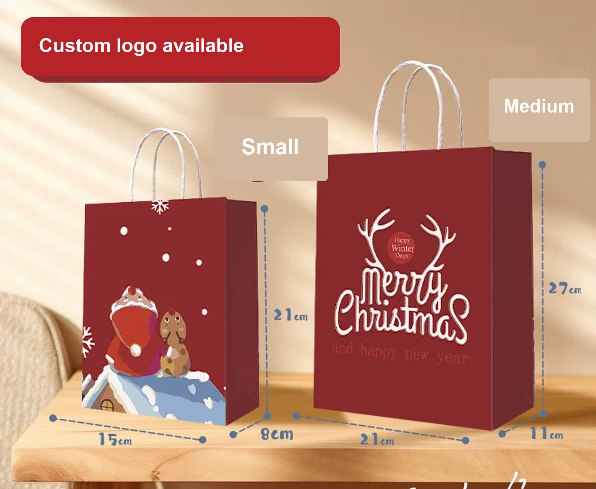 Thick Kraft Christmas Gift Bags with Rope Handles – option 44218566294