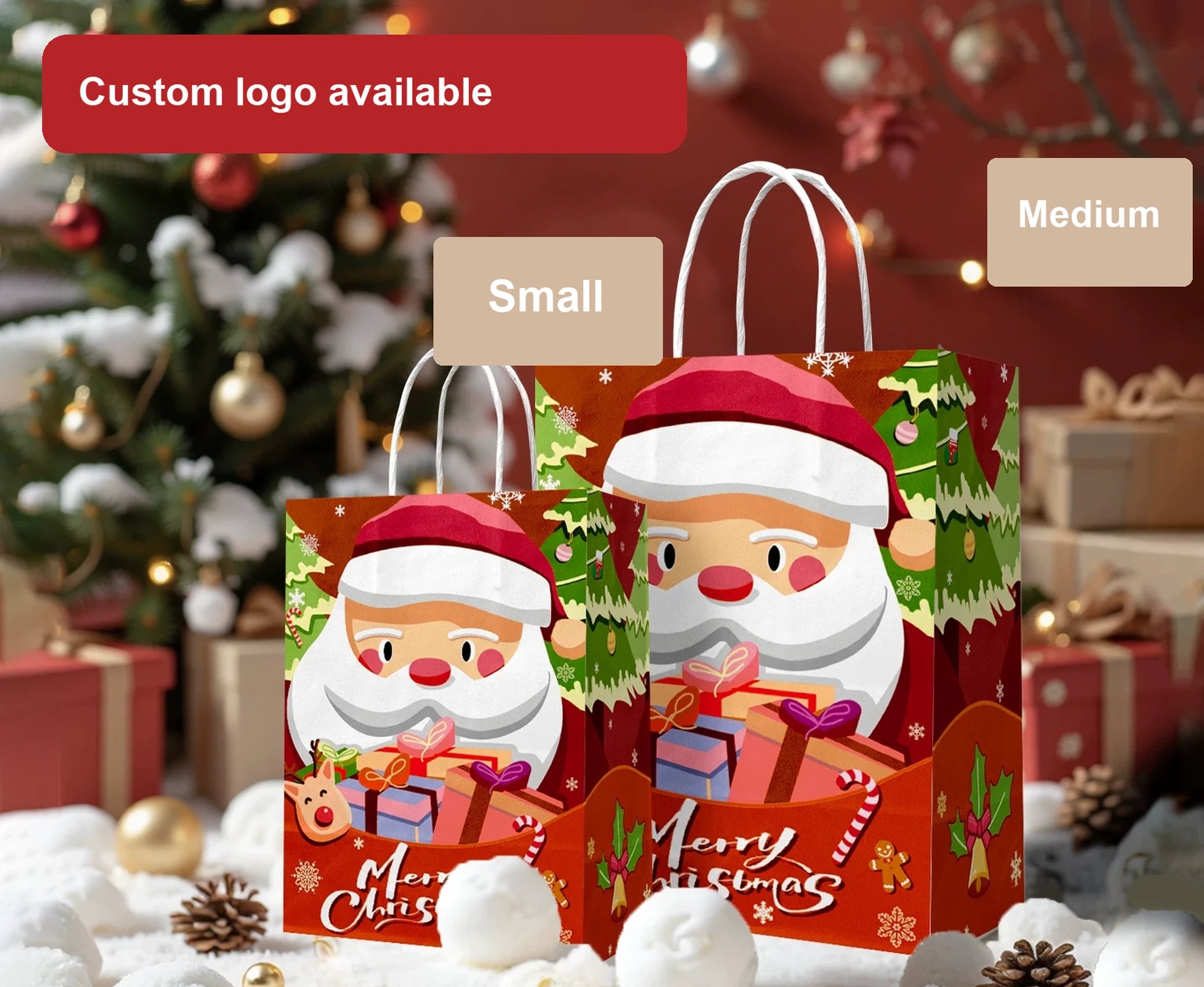 Thick Kraft Christmas Gift Bags with Rope Handles – option 44218572108