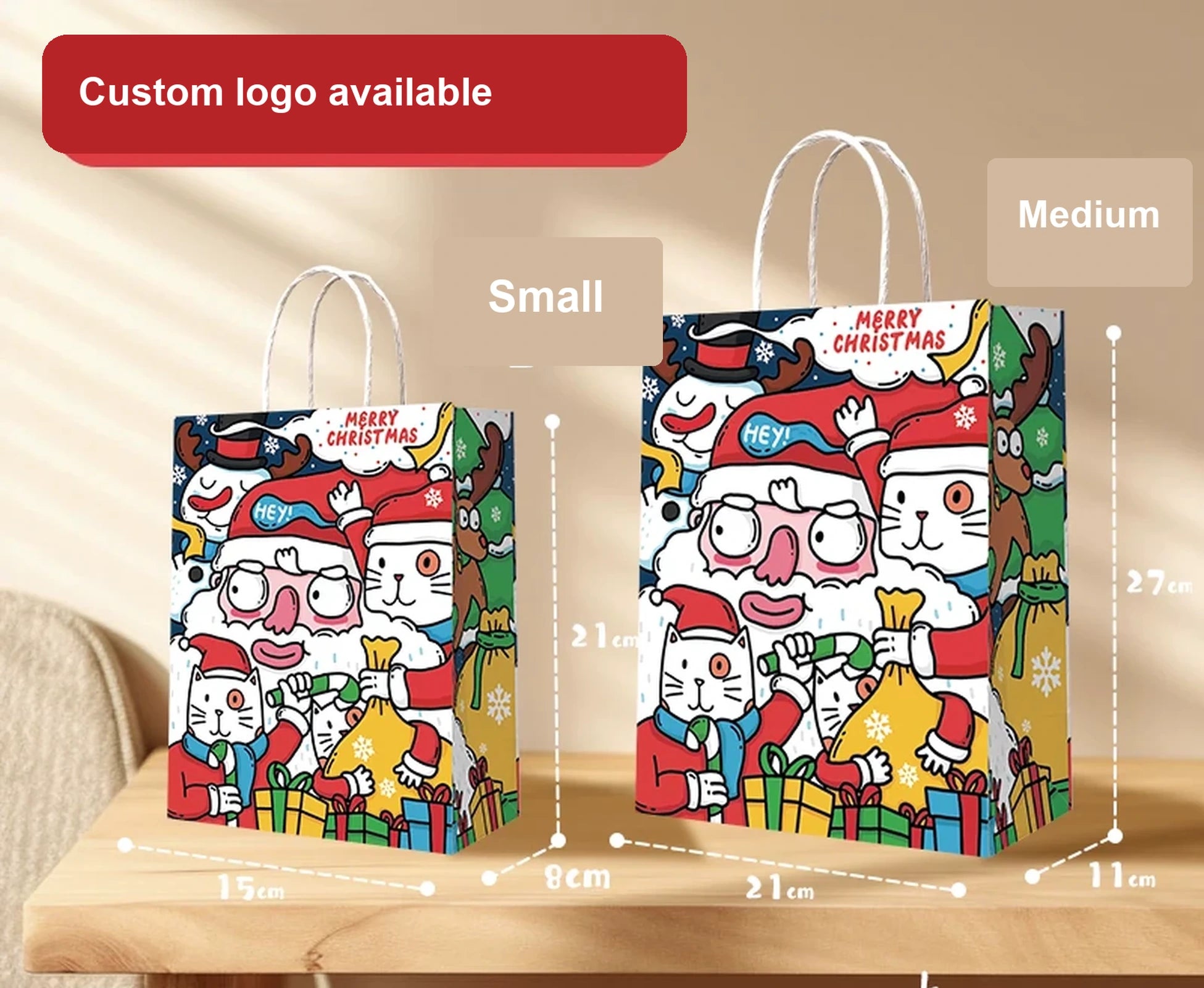 Thick Kraft Christmas Gift Bags with Rope Handles – option 44219037060