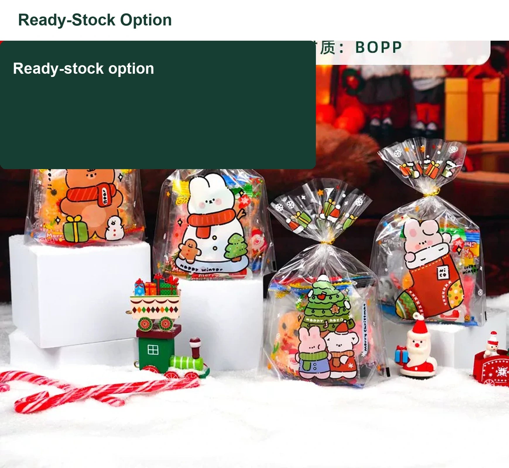 Transparent BOPP Christmas Treat Bags with Tie Closure – option 4
