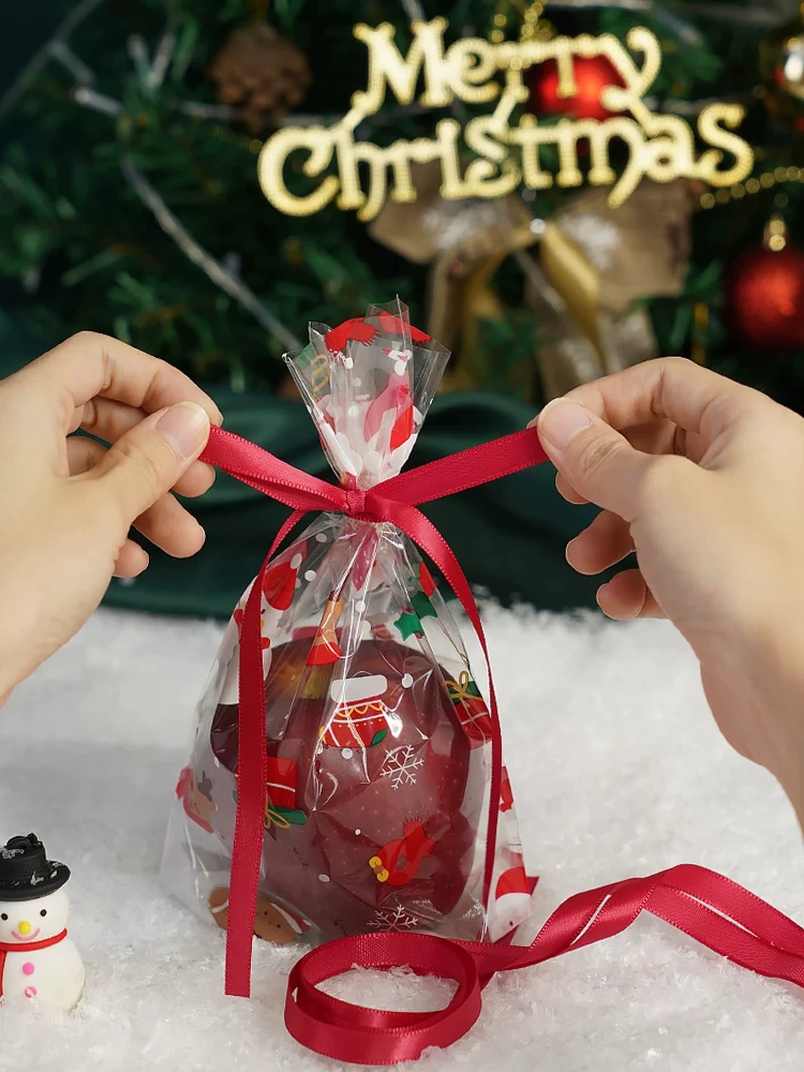 Transparent OPP Christmas Gift Bags with Tie Closure – product view 05