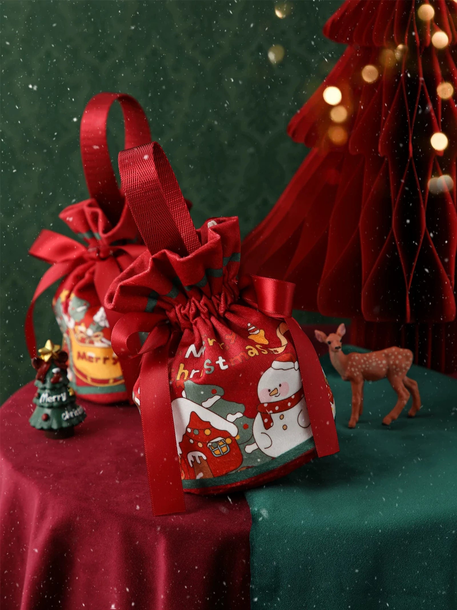 Velvet Christmas Drawstring Gift Bags – product view