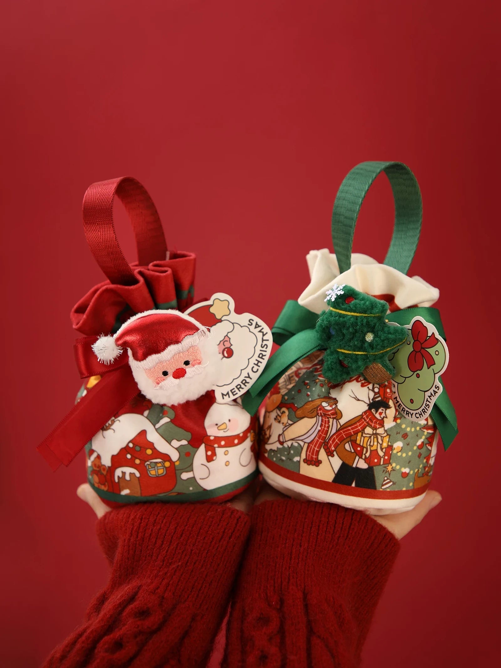 Velvet Christmas Drawstring Gift Bags – product view
