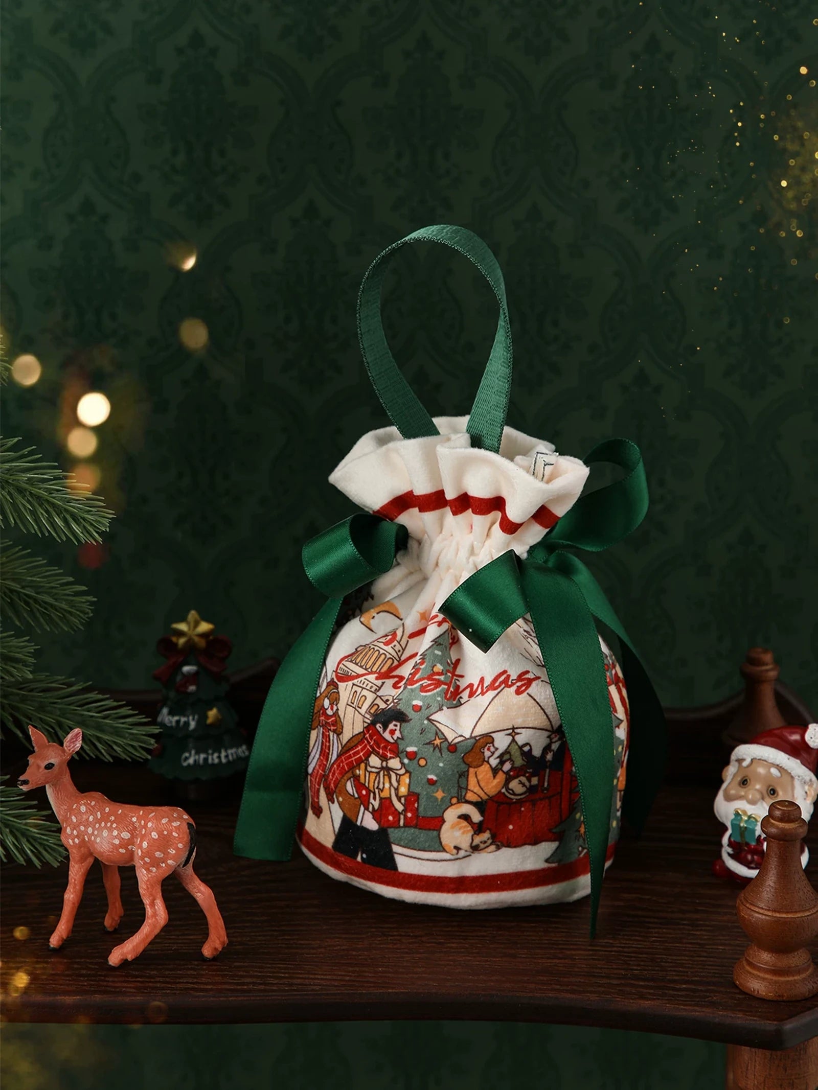 Velvet Christmas Drawstring Gift Bags – product view