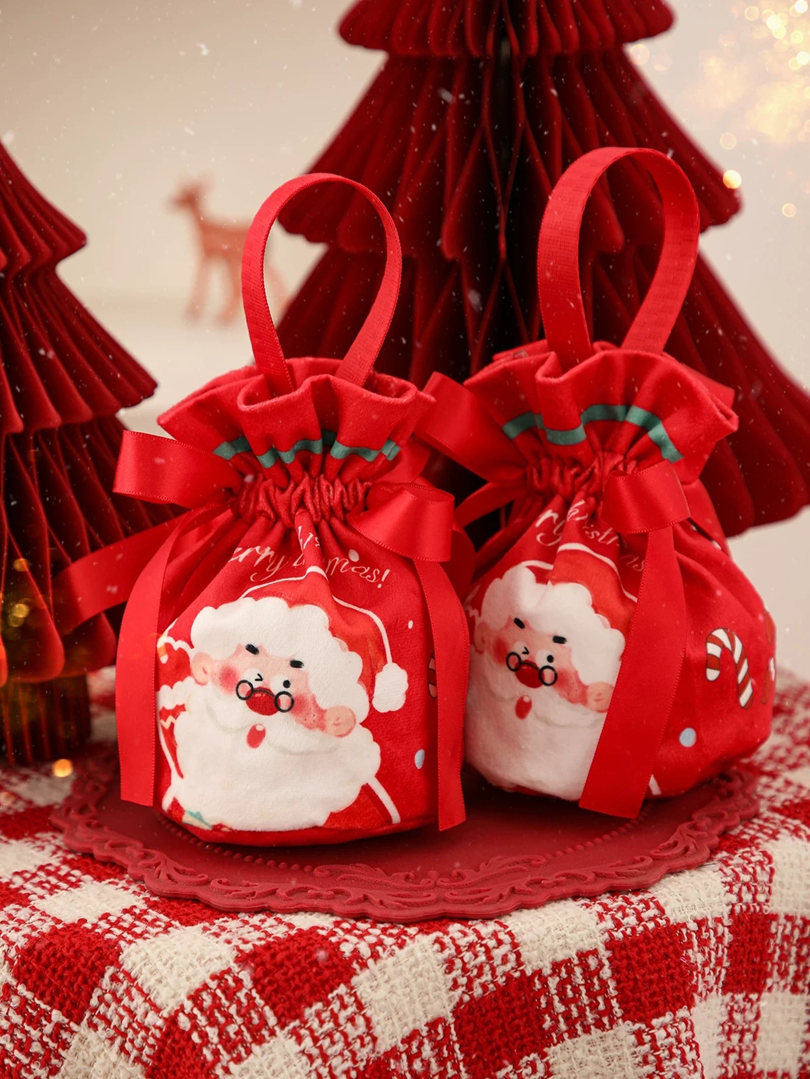 Velvet Christmas Drawstring Gift Bags – product view