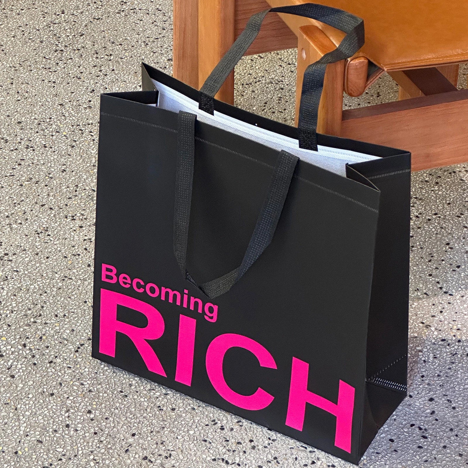 Vertical Large-Capacity Non-Woven Tote Bags — 4 Styles — Black & Magenta — Rich Print