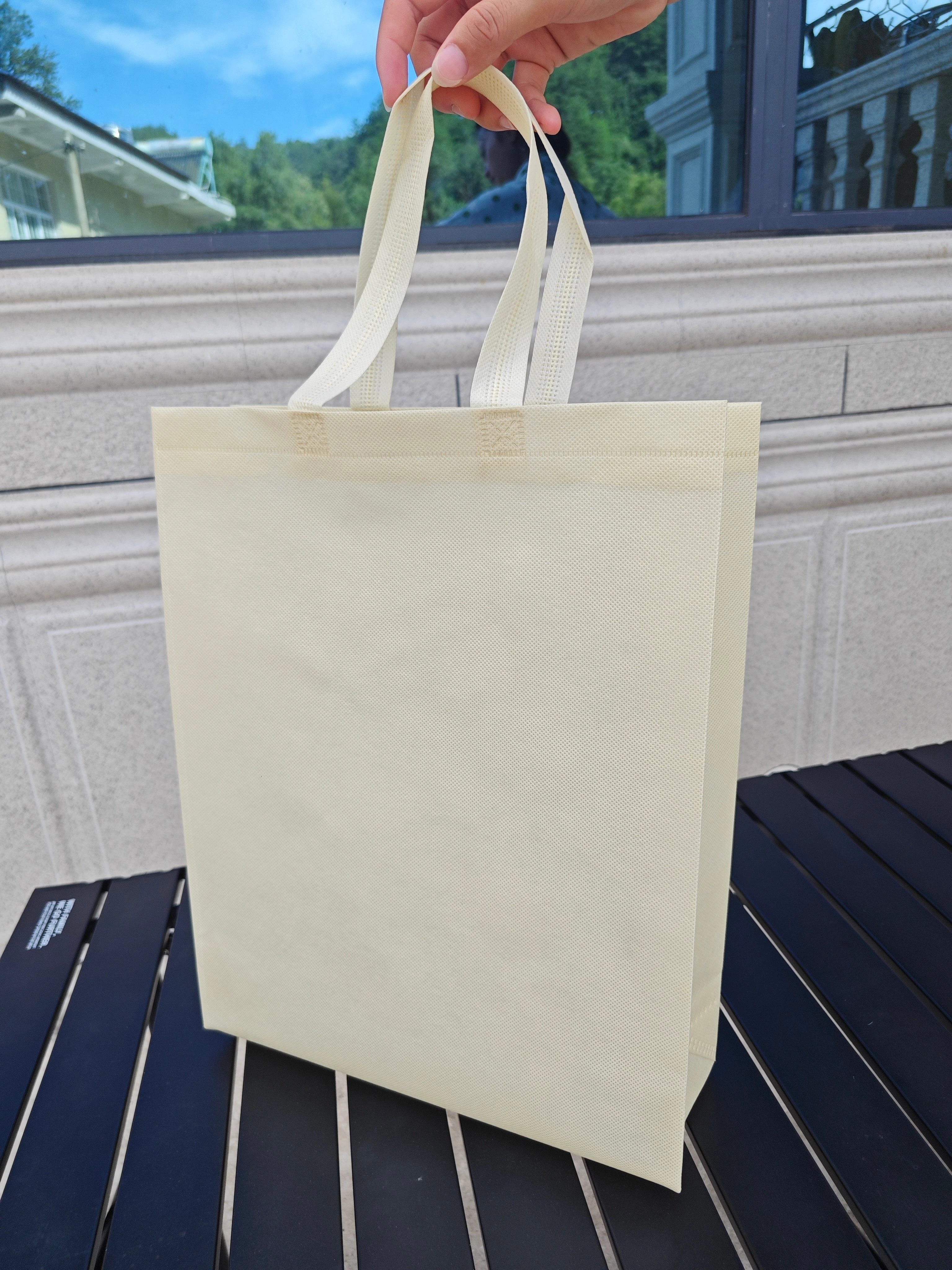 Beige with Beige Handles vertical non-woven tote bags — 30 colors