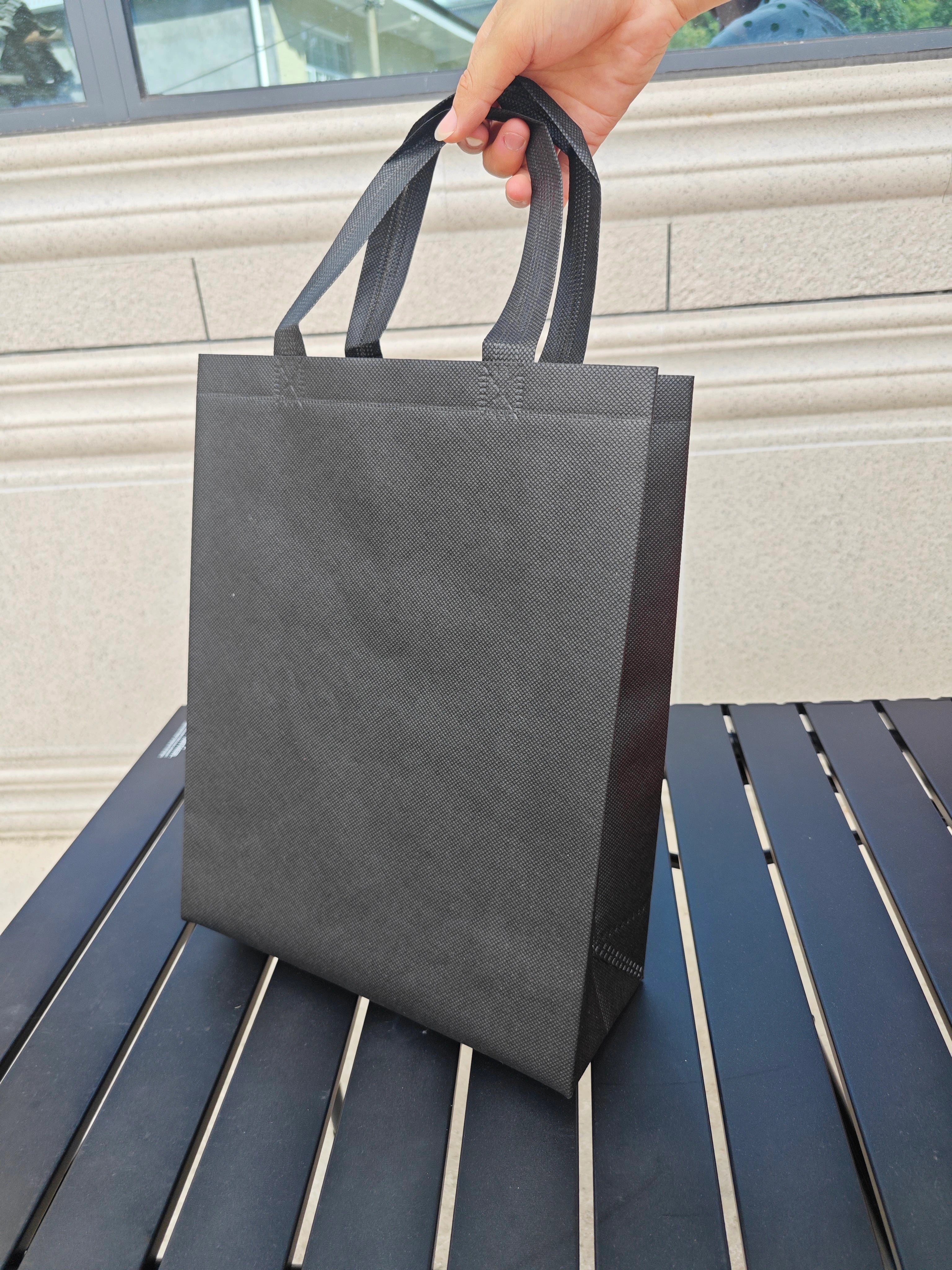 Black with Black Handles vertical non-woven tote bags — 30 colors
