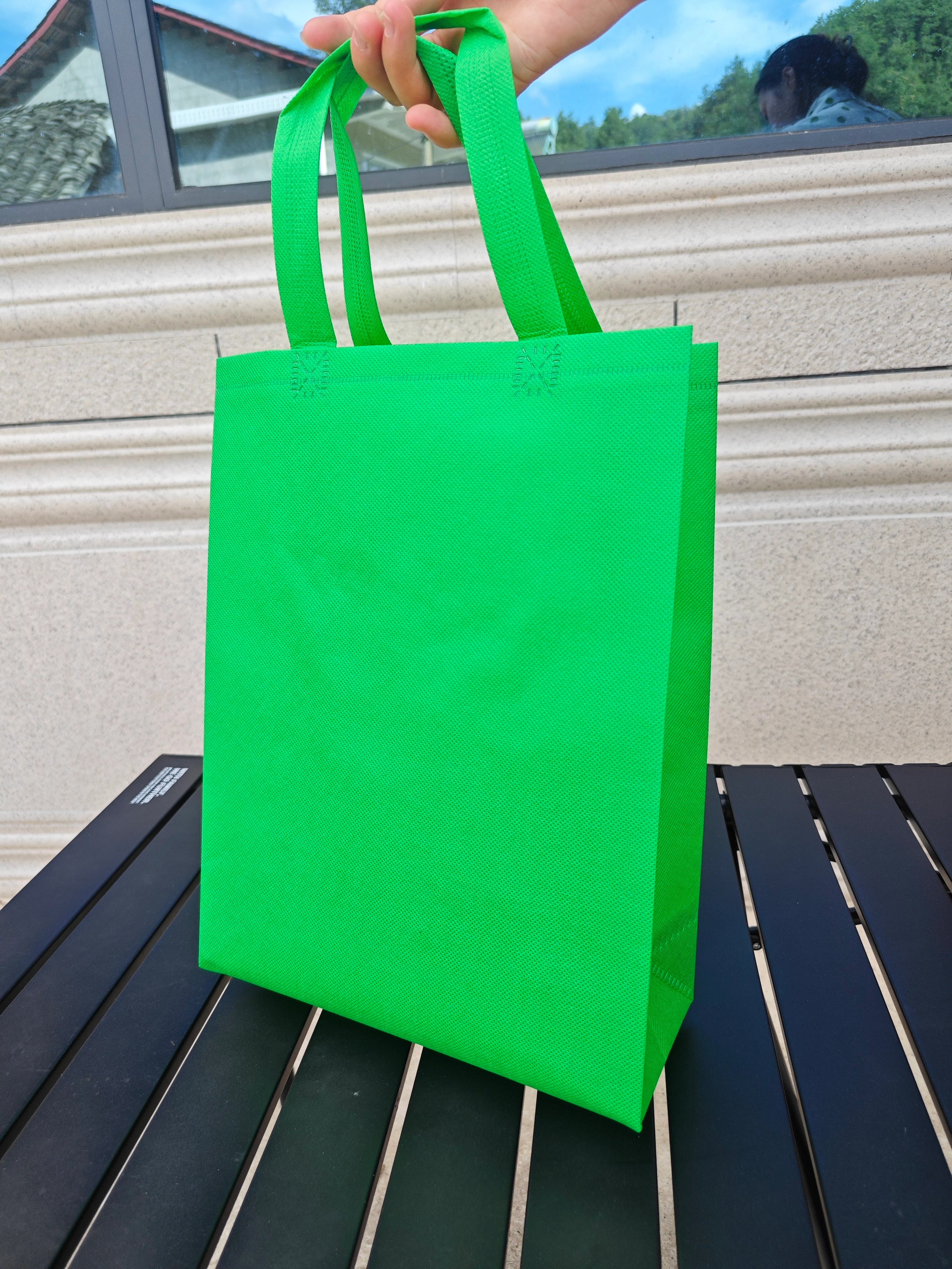 Bright Green vertical non-woven tote bags — 30 colors