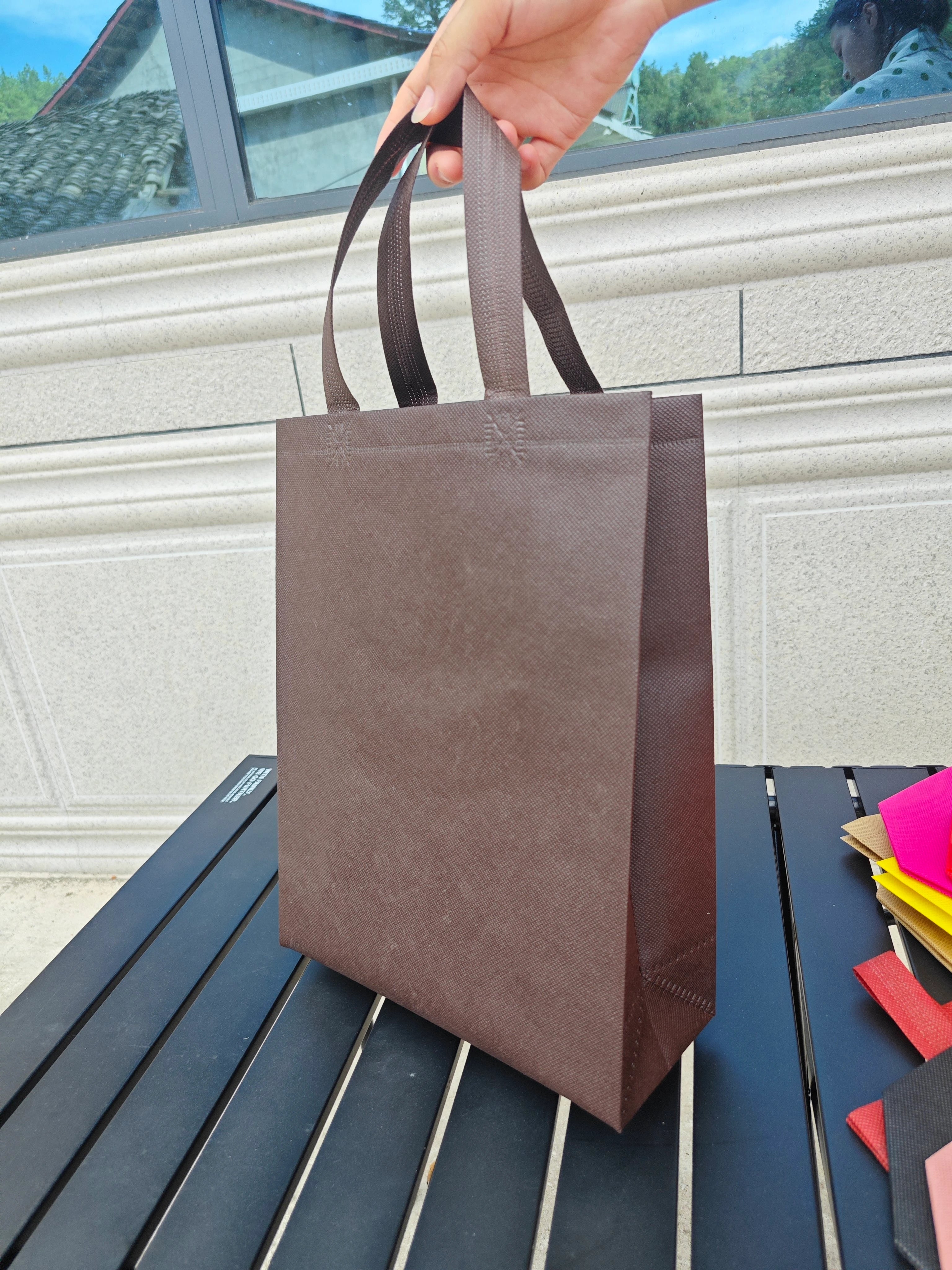 Coffee Brown vertical non-woven tote bags — 30 colors
