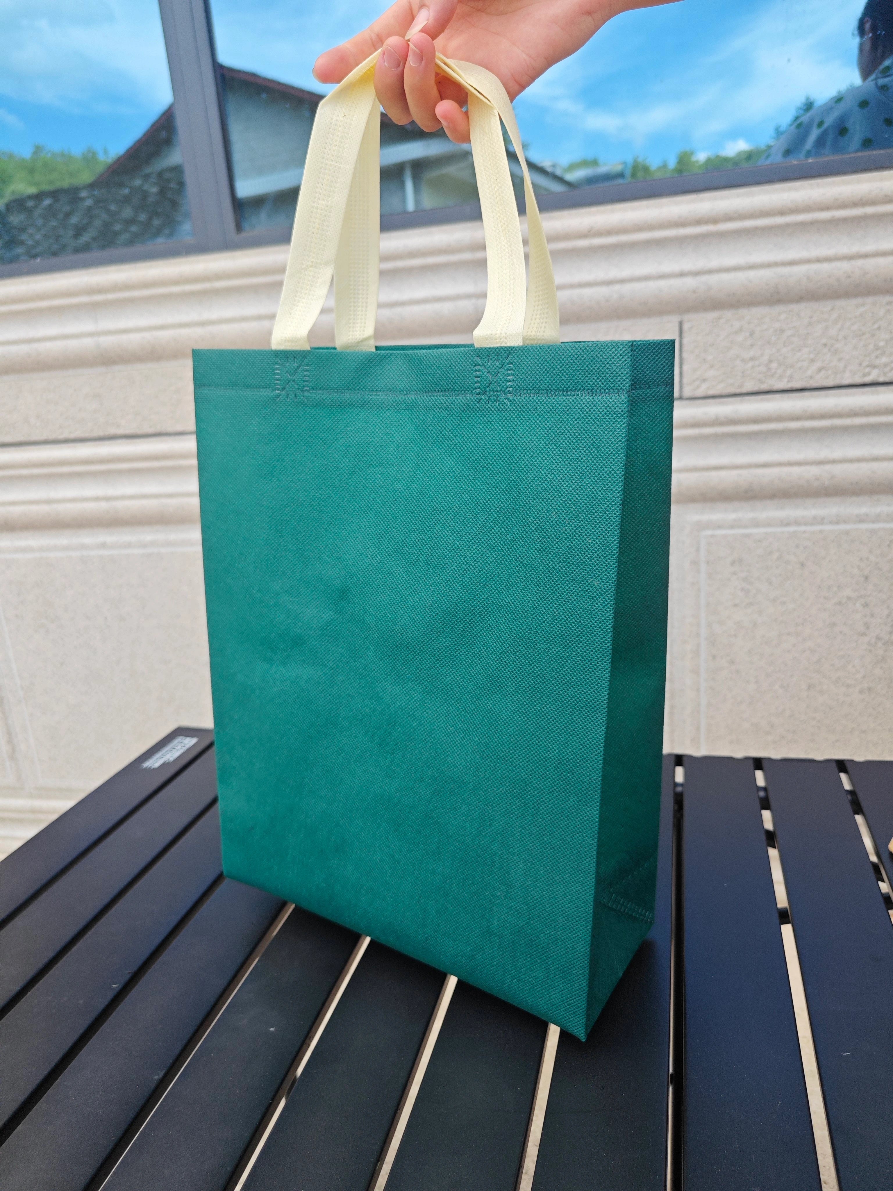 Dark Green with Beige Handles vertical non-woven tote bags — 30 colors
