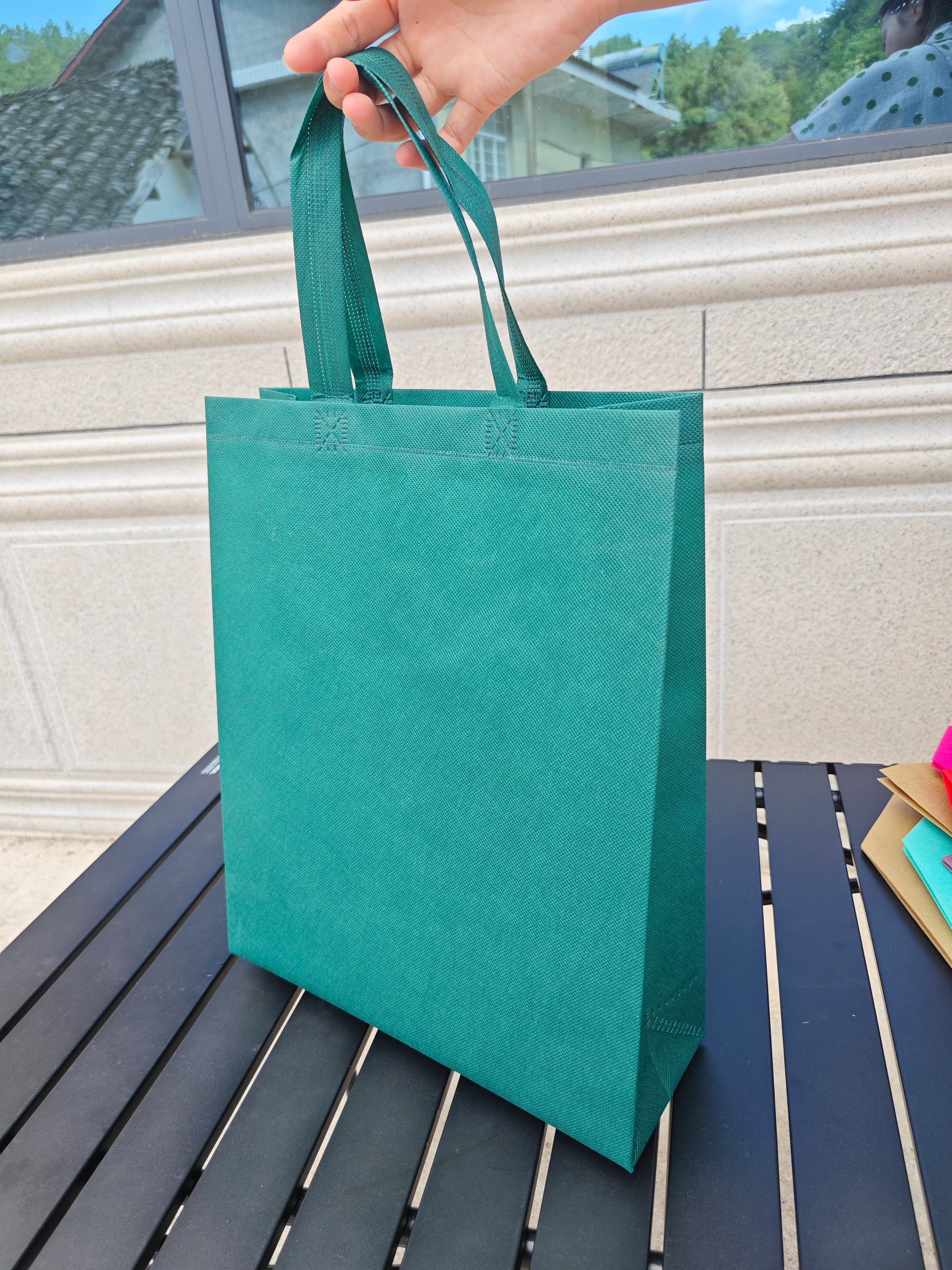 Dark Green with Green Handles vertical non-woven tote bags — 30 colors