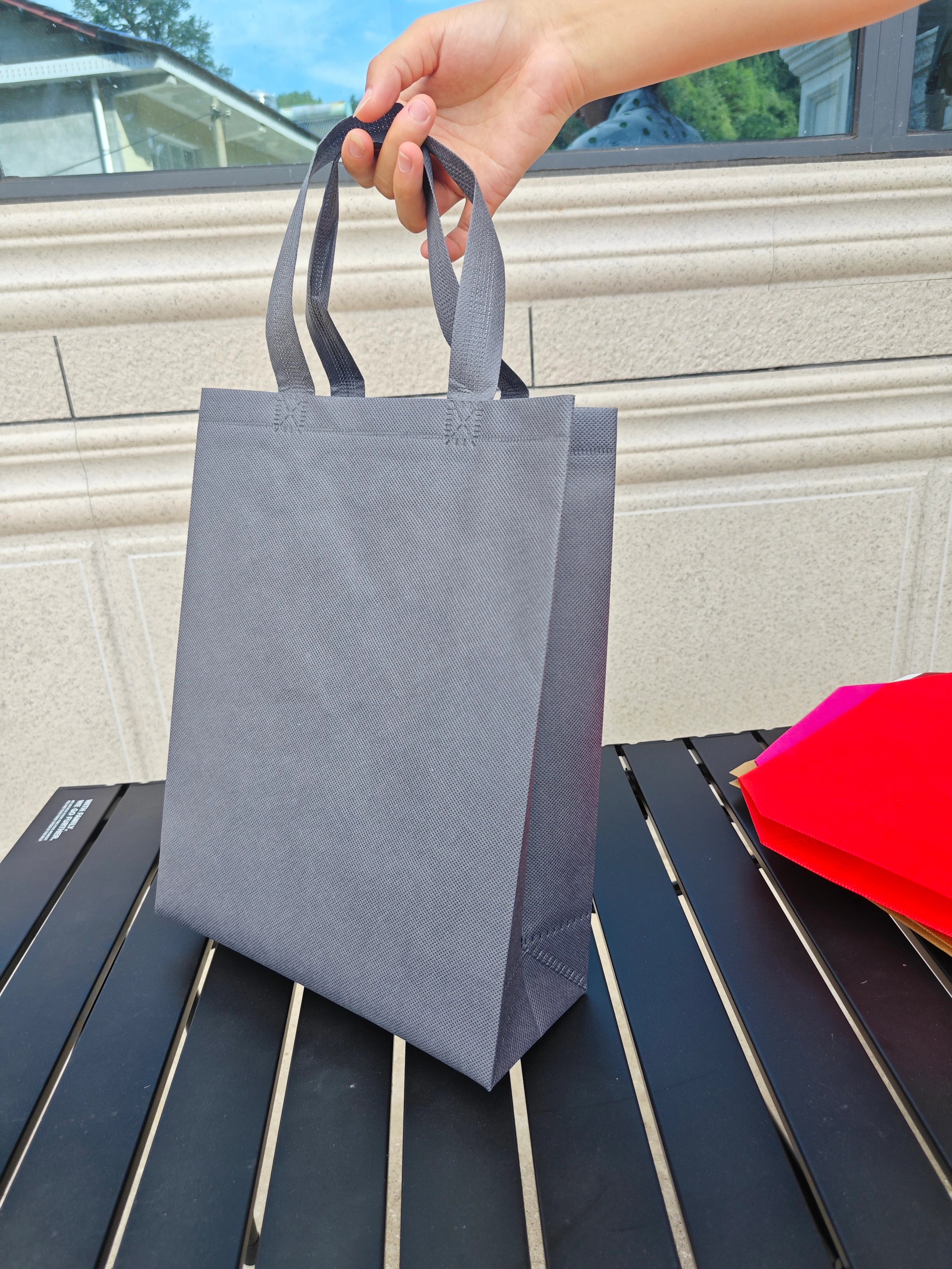 Gray with Gray Handles vertical non-woven tote bags — 30 colors
