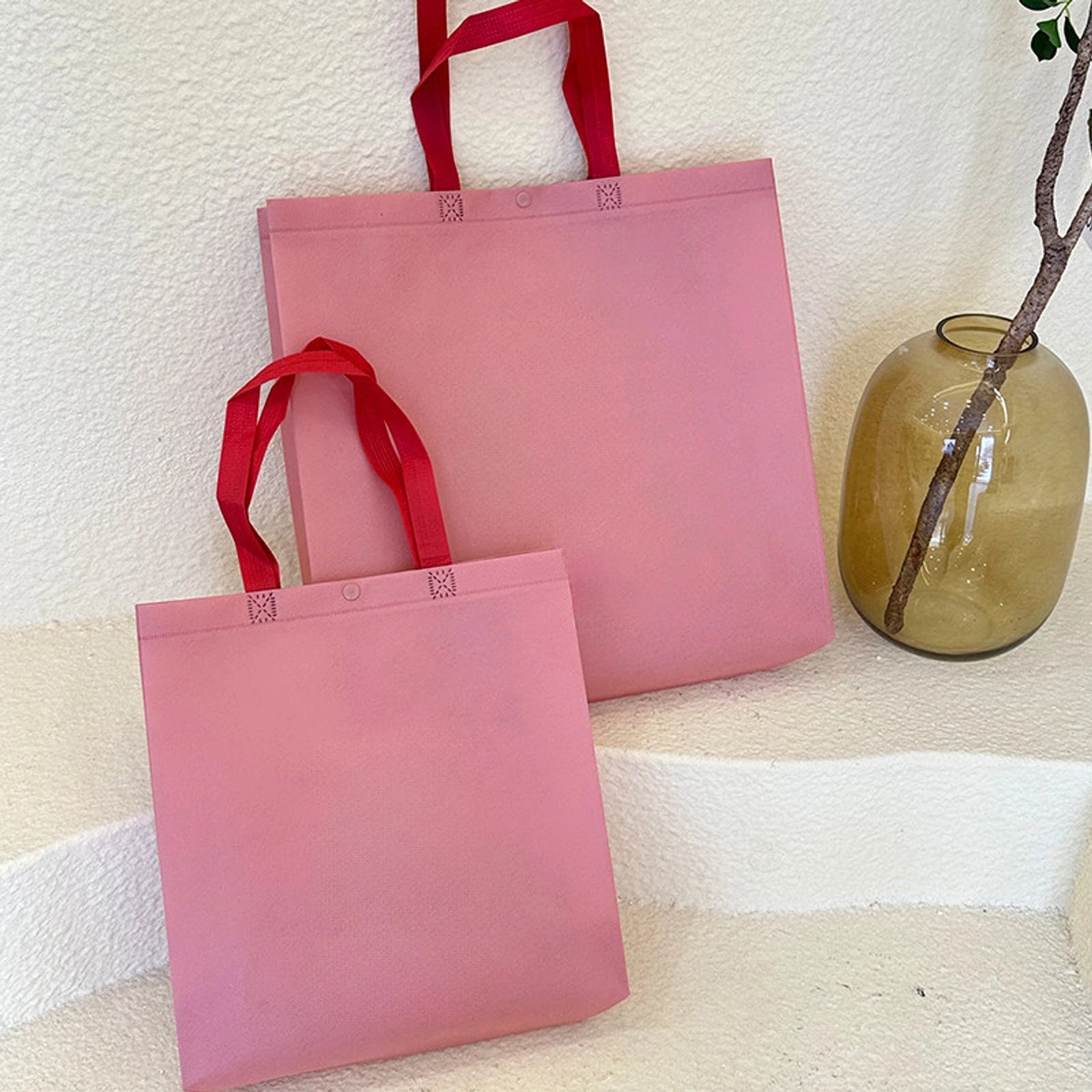 Vertical Non-Woven Tote Bags — 8 Styles — Blush PinkPlainSnap Closure