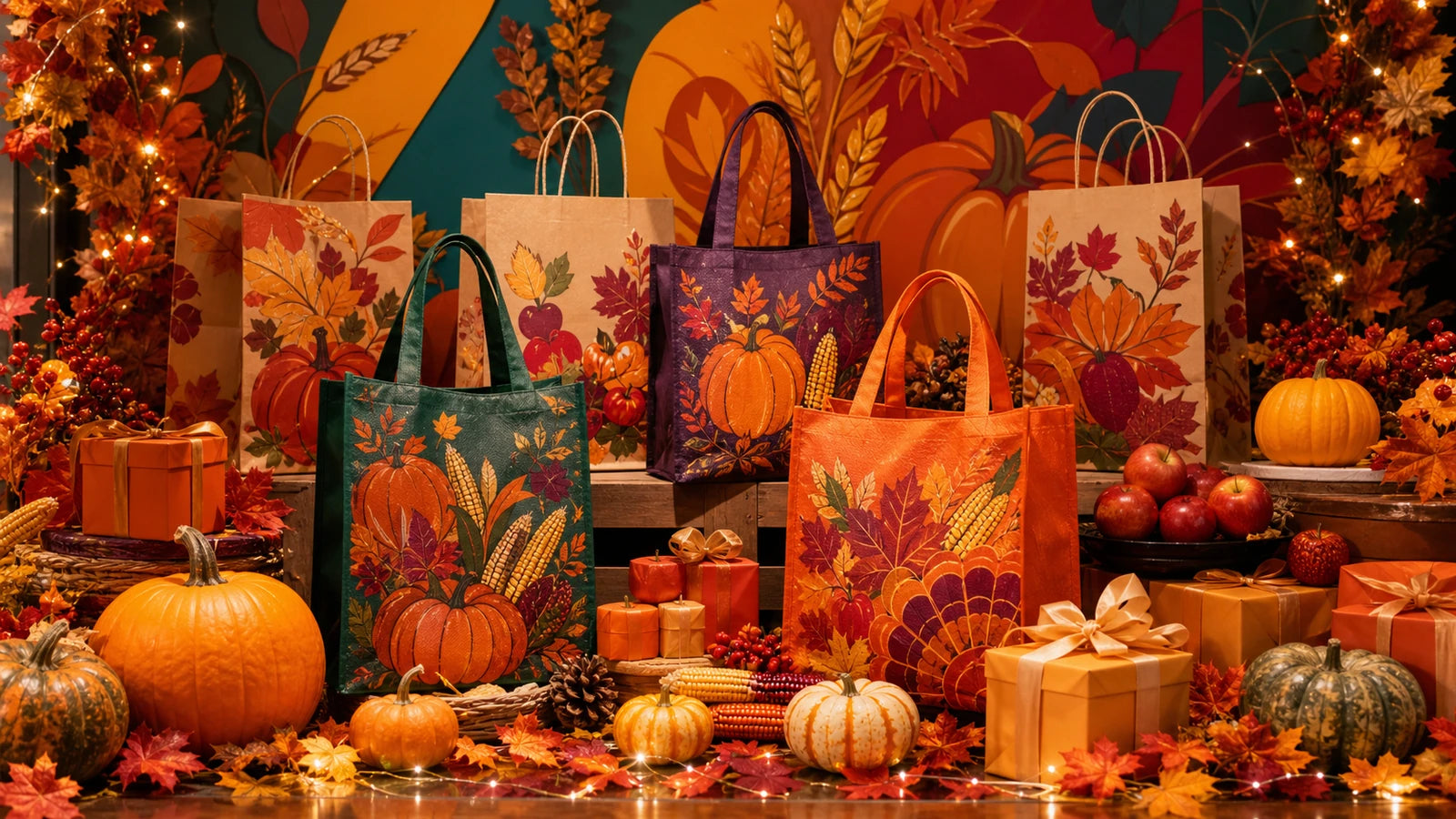 vibrant thanksgiving print gift bag