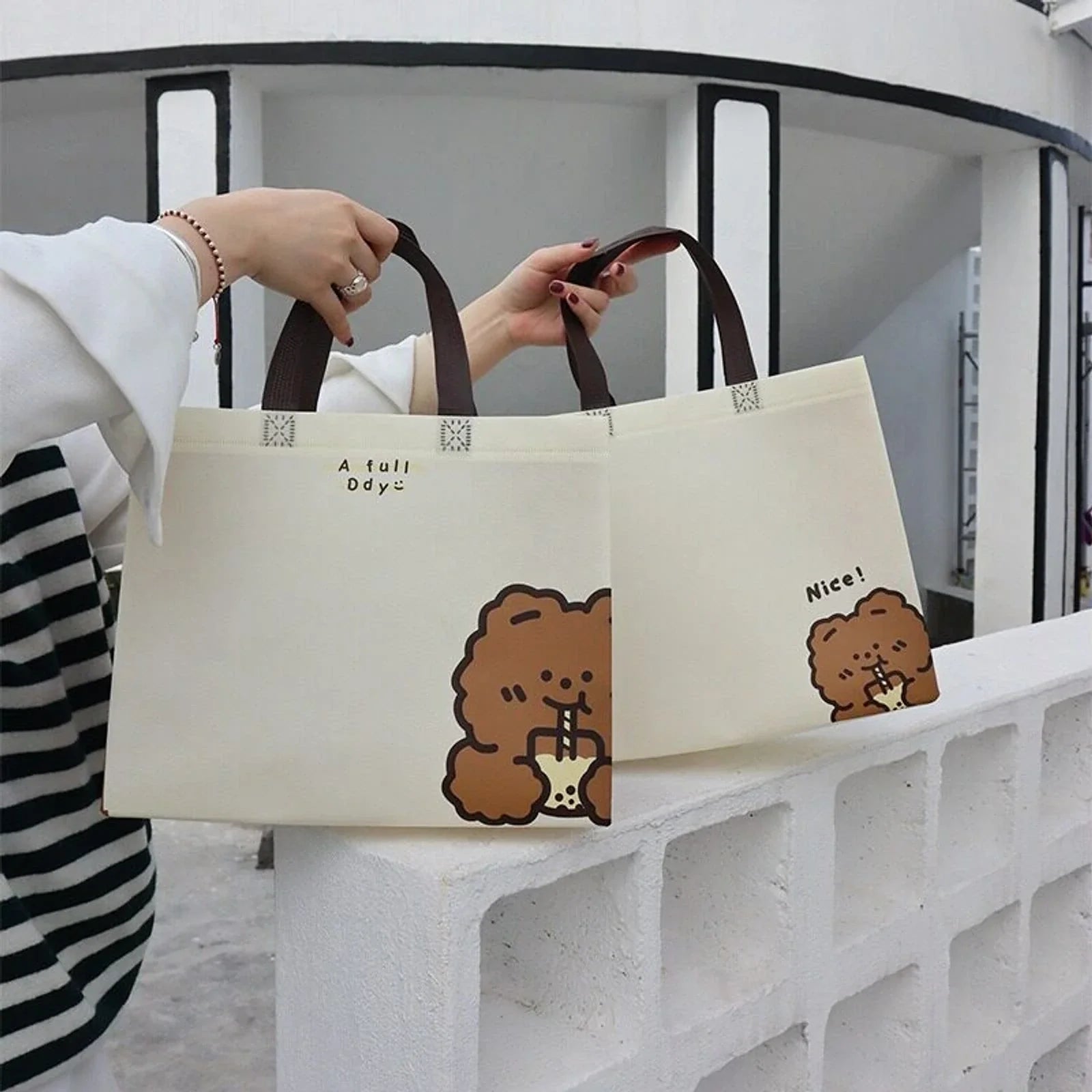 Vintage Bear Laminated Non-Woven Tote Bags product view 1