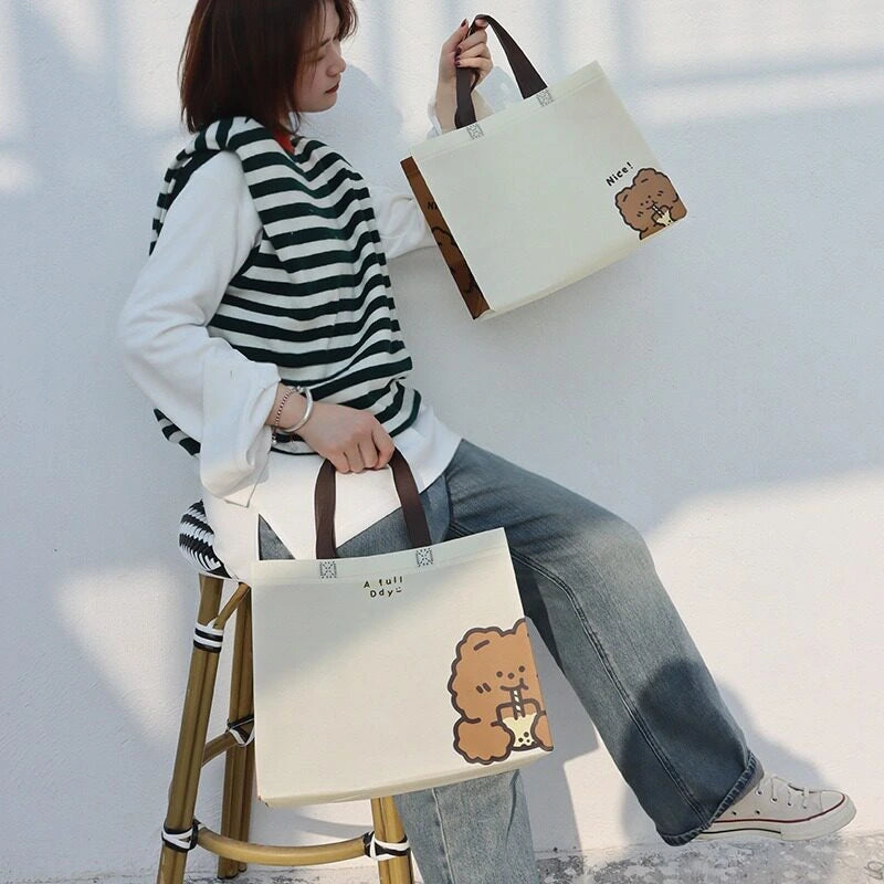 Vintage Bear Laminated Non-Woven Tote Bags product view 3