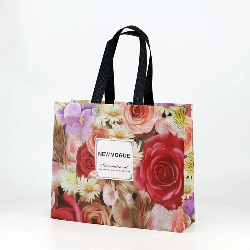 Watercolor floral letter non-woven tote bag