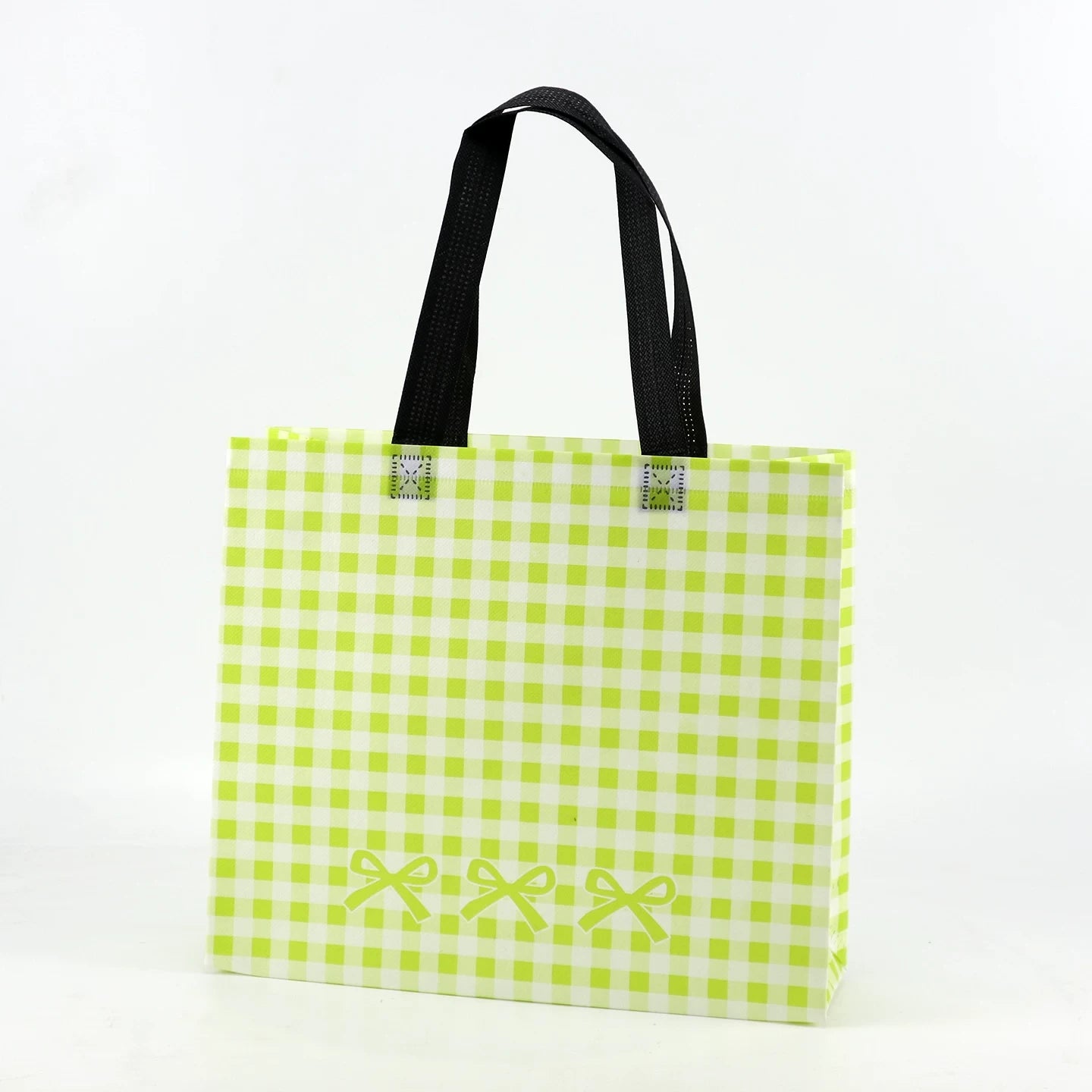 Yellow plaid non-woven tote bag